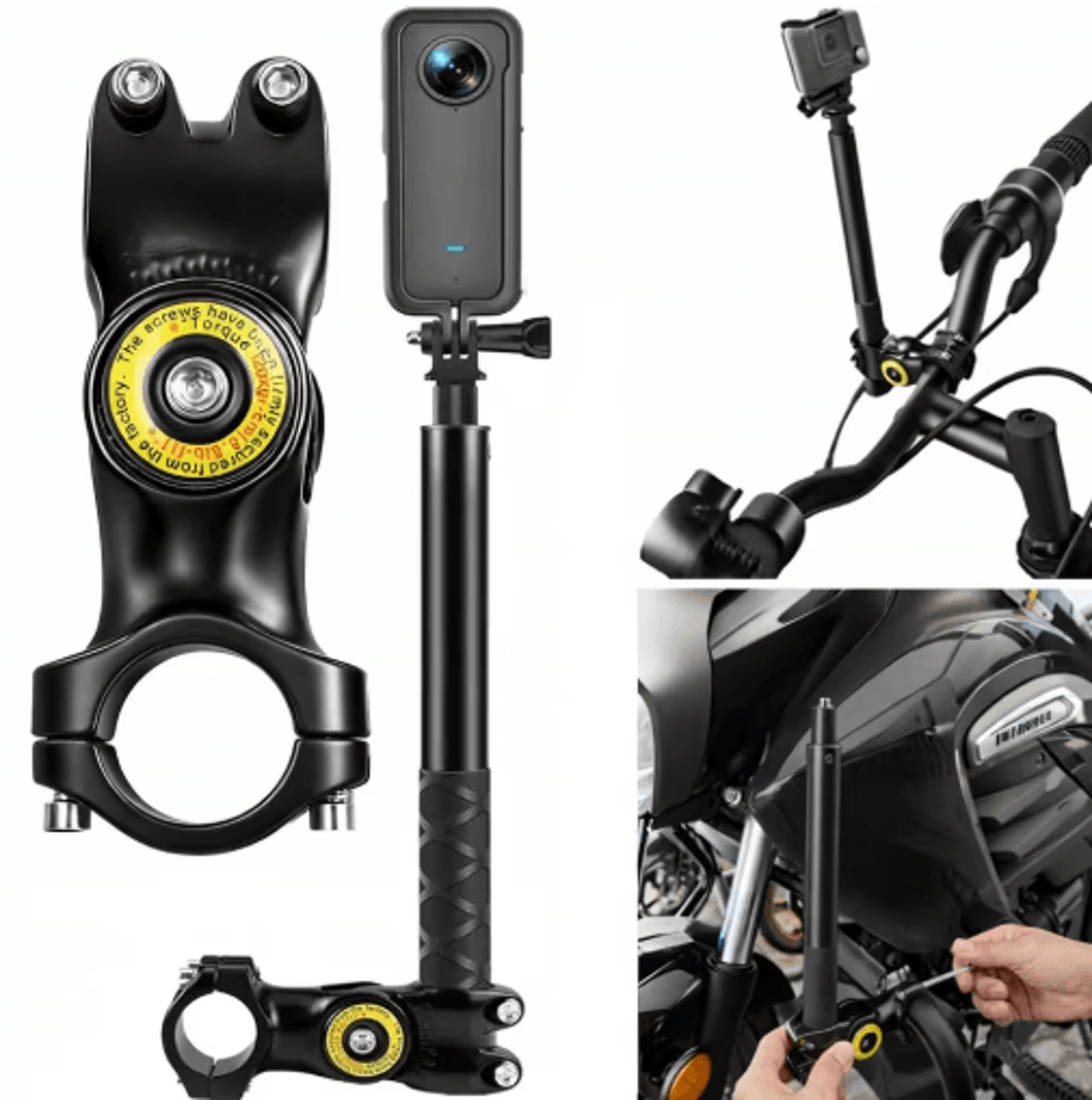 motorcycle & bicycle selfie stick mount – adjustable handlebar camera holder