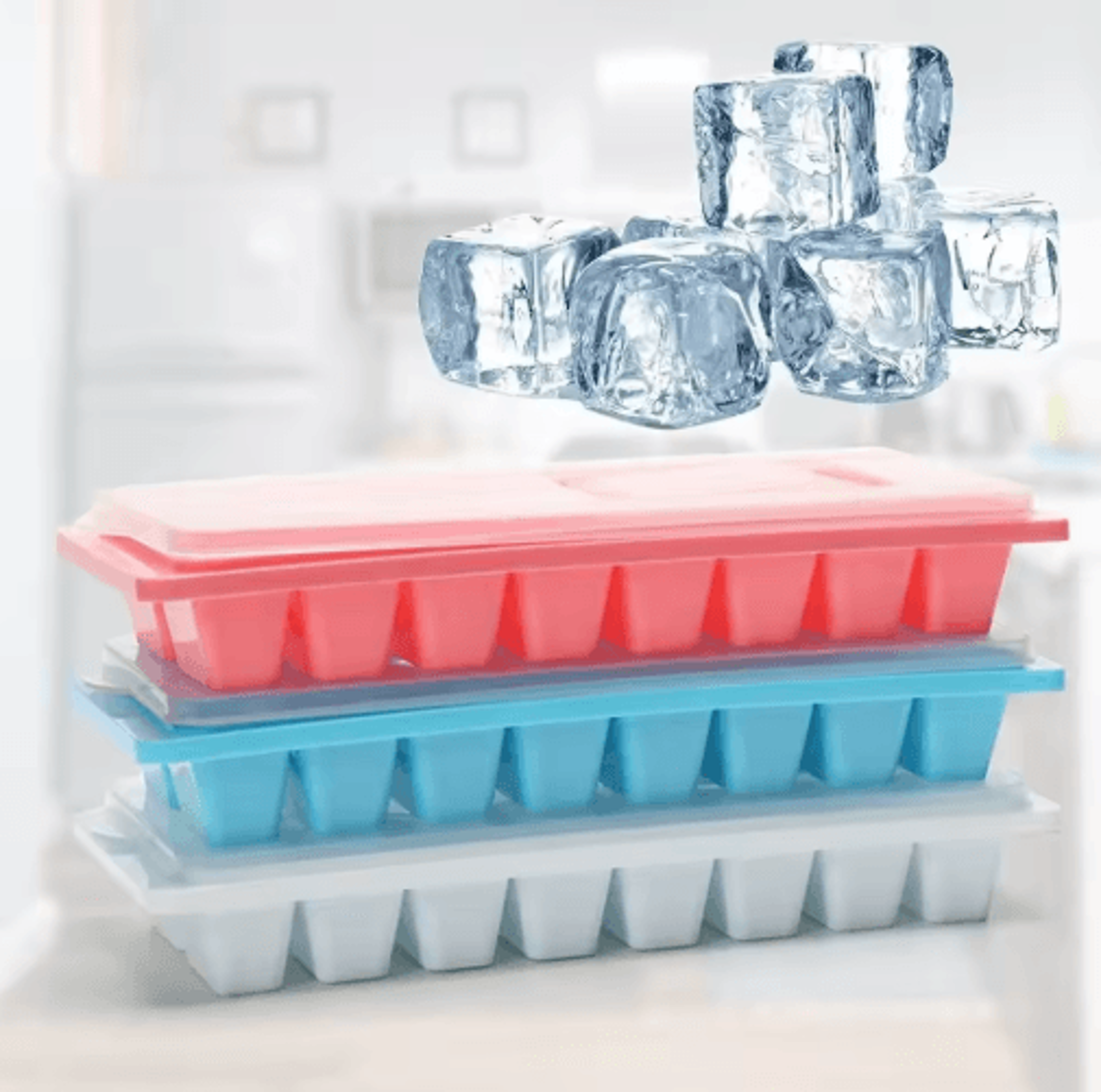 16-cube ice tray with lid – reusable stackable ice mold