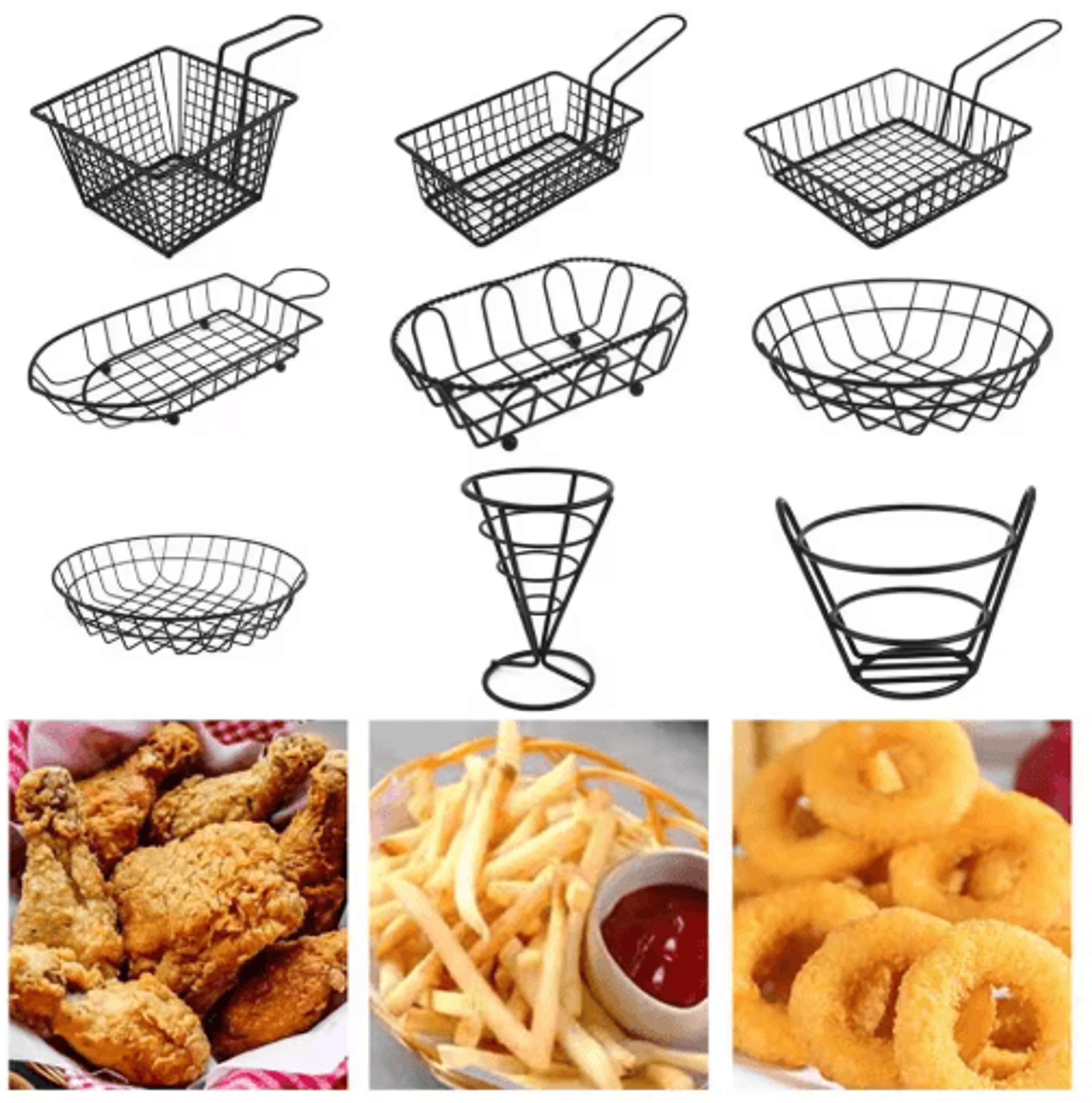 iron mesh french fries basket – fryer & bbq serving basket with handle