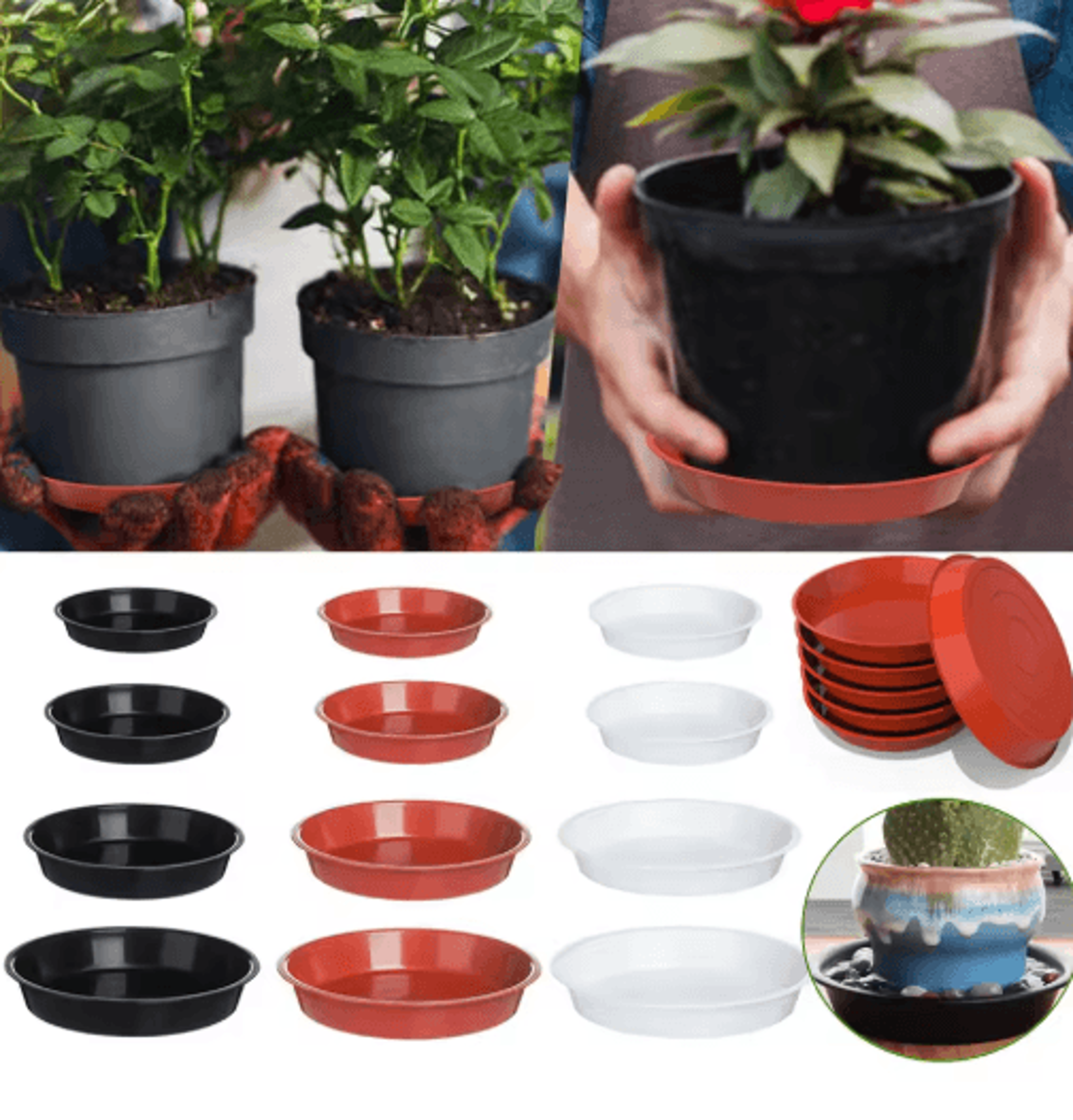3pcs round plant saucer trays – plastic flower pot drip trays