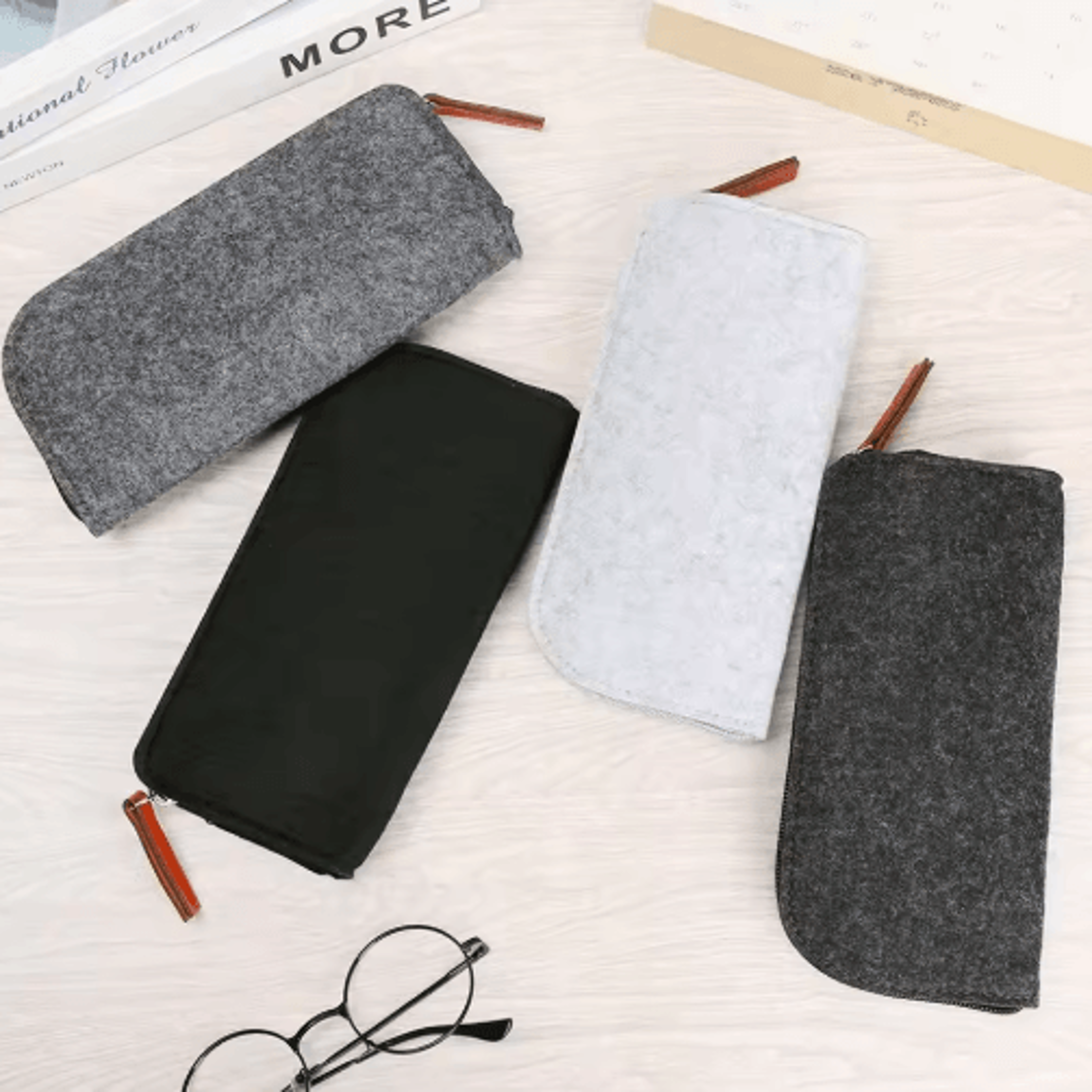 wool felt glasses case – soft zipper eyewear pouch