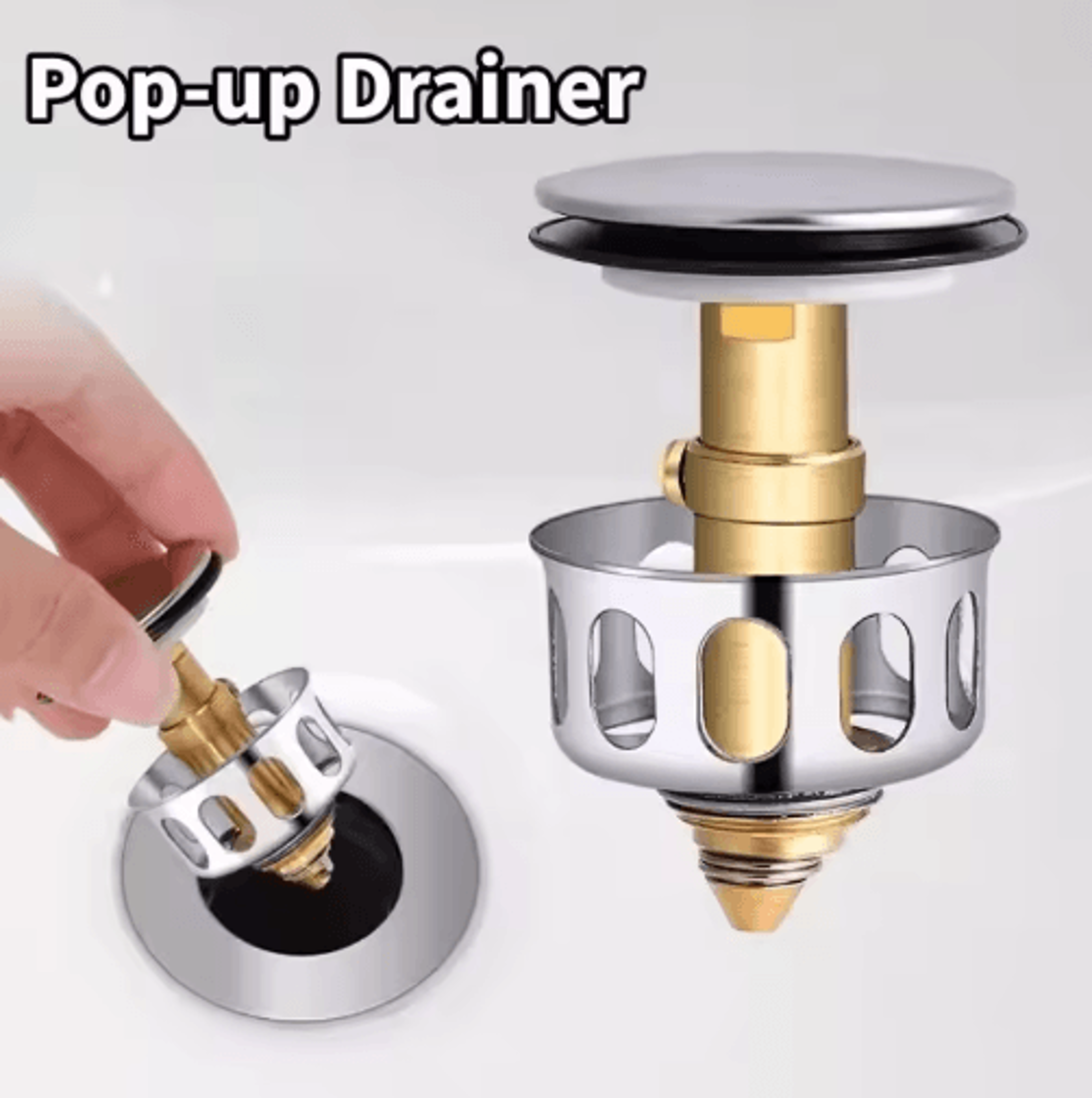 universal pop-up basin drain – metal filter stopper & hair catcher