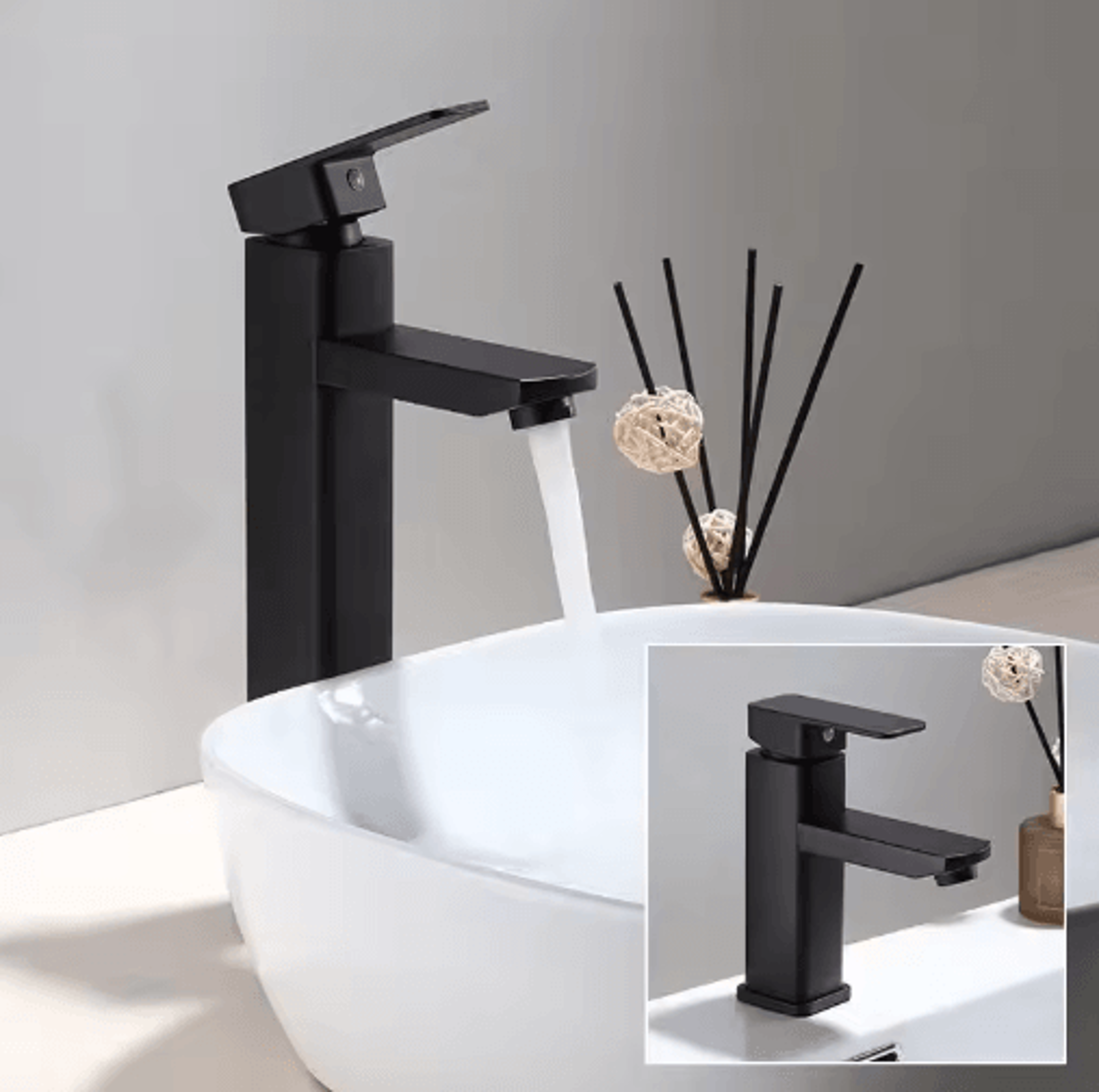 black square bathroom mixer faucet – hot & cold deck-mounted basin tap