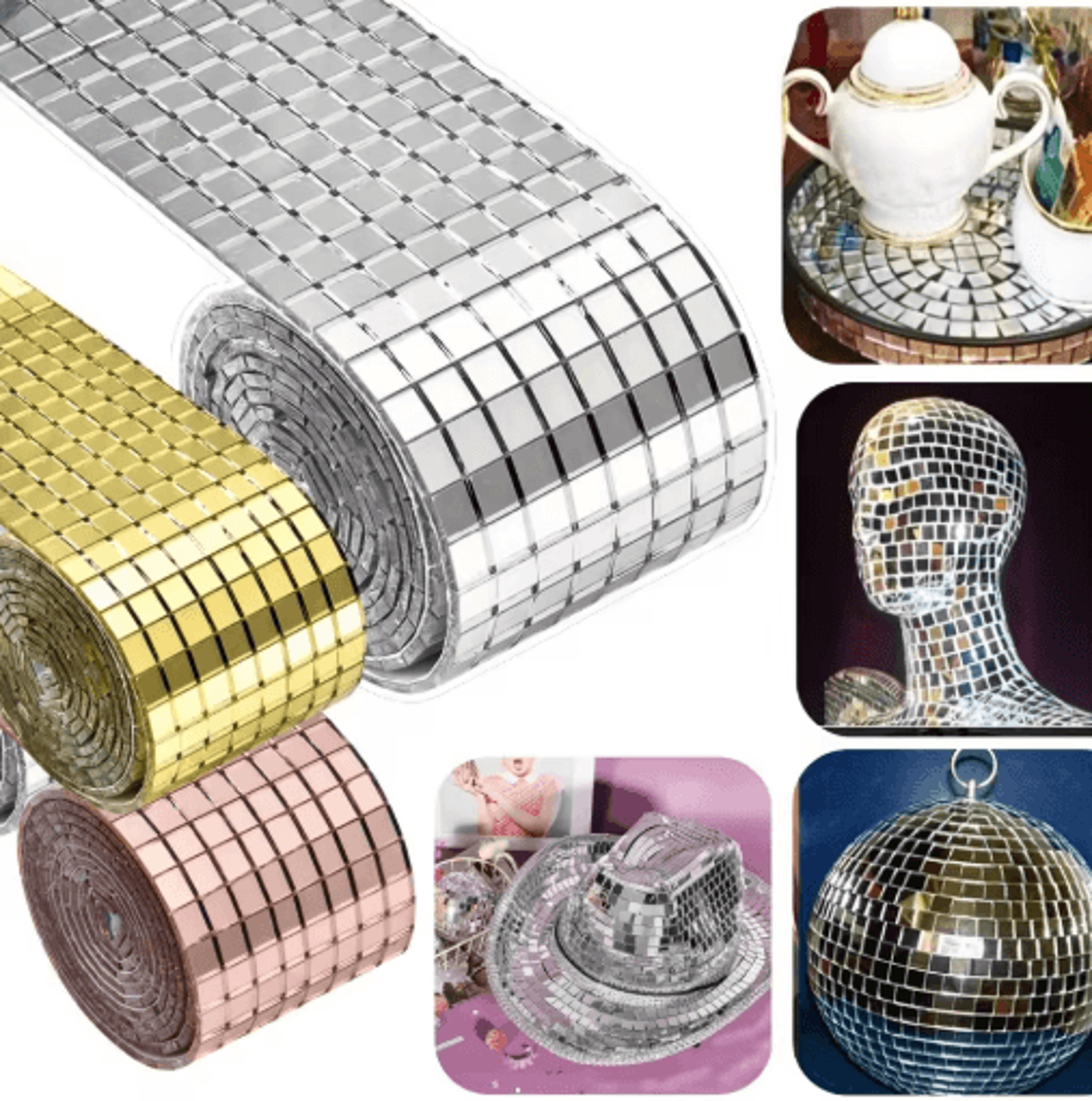 self-adhesive mirror mosaic tiles – sparkling disco ball craft stickers