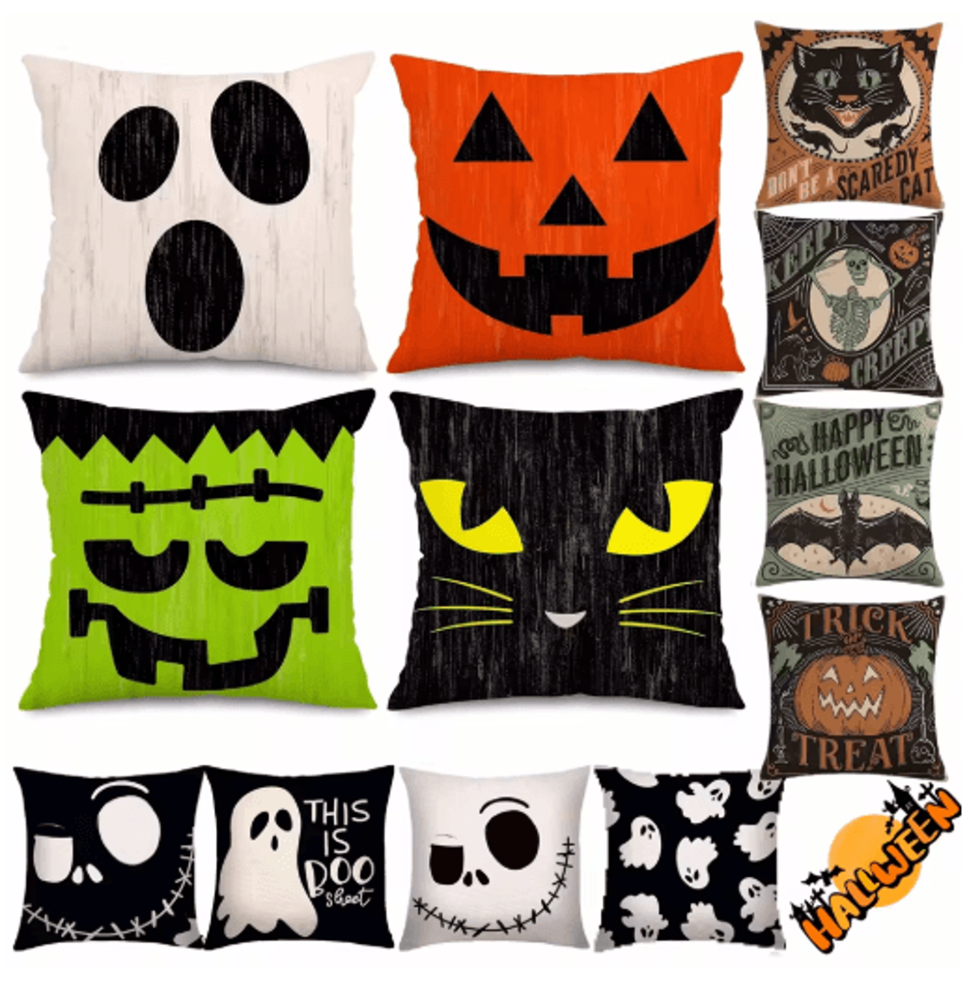 4pcs halloween pillow covers – pumpkin, cat & ghost cushion decor