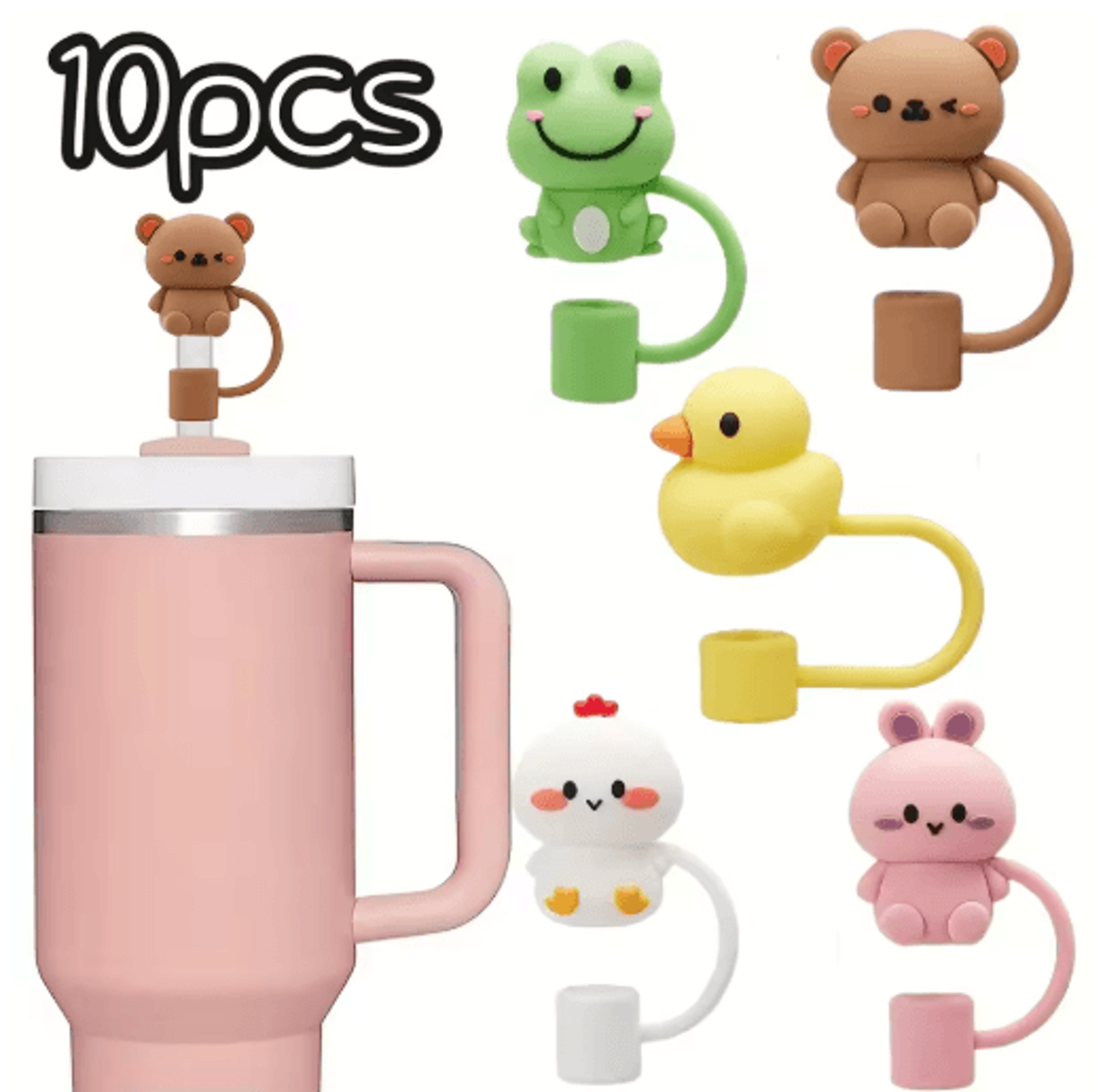 cute animal silicone straw covers – dustproof tumbler straw caps
