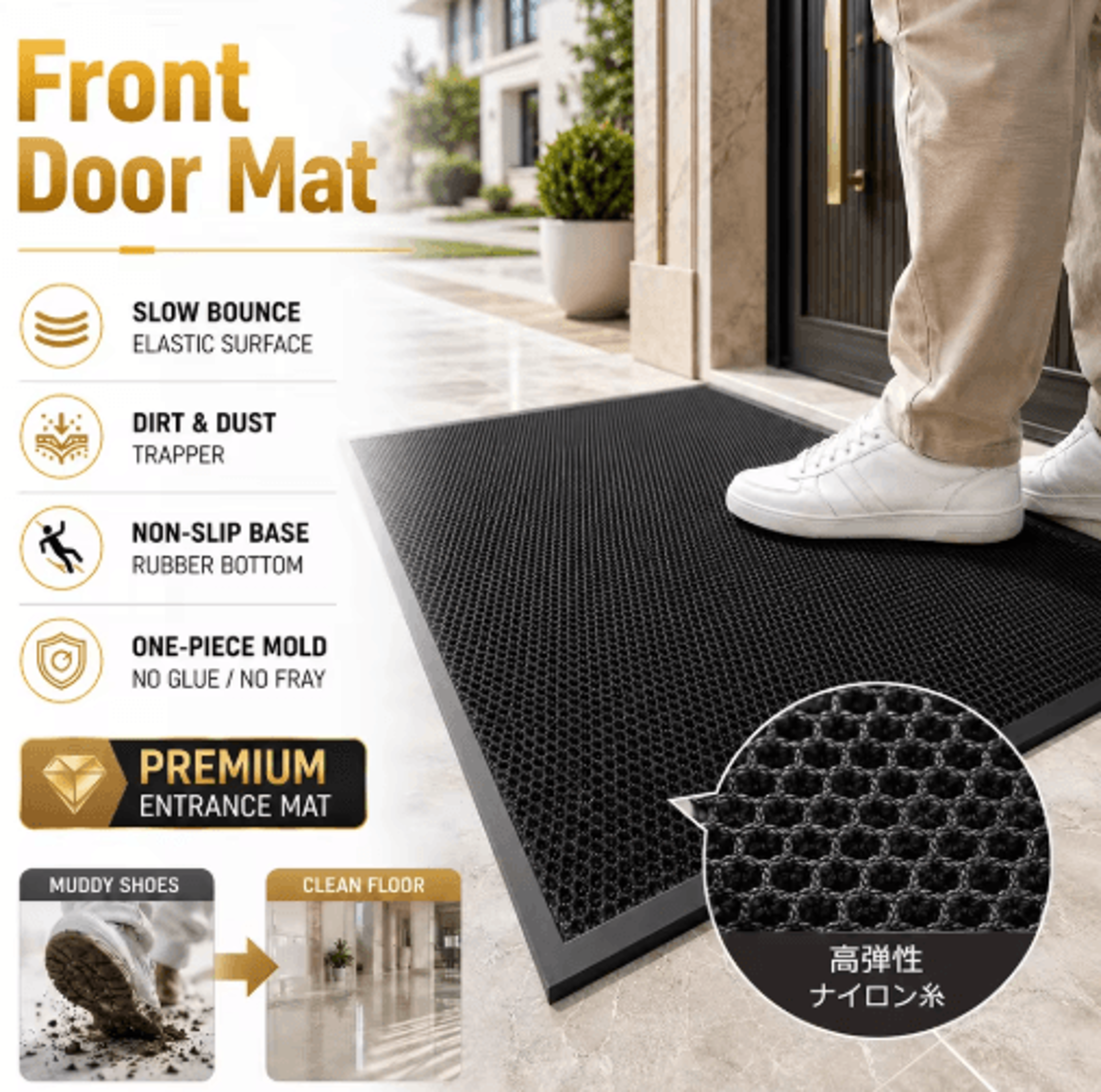 slow rebound non-slip doormat – thick dirt trapper entrance mat