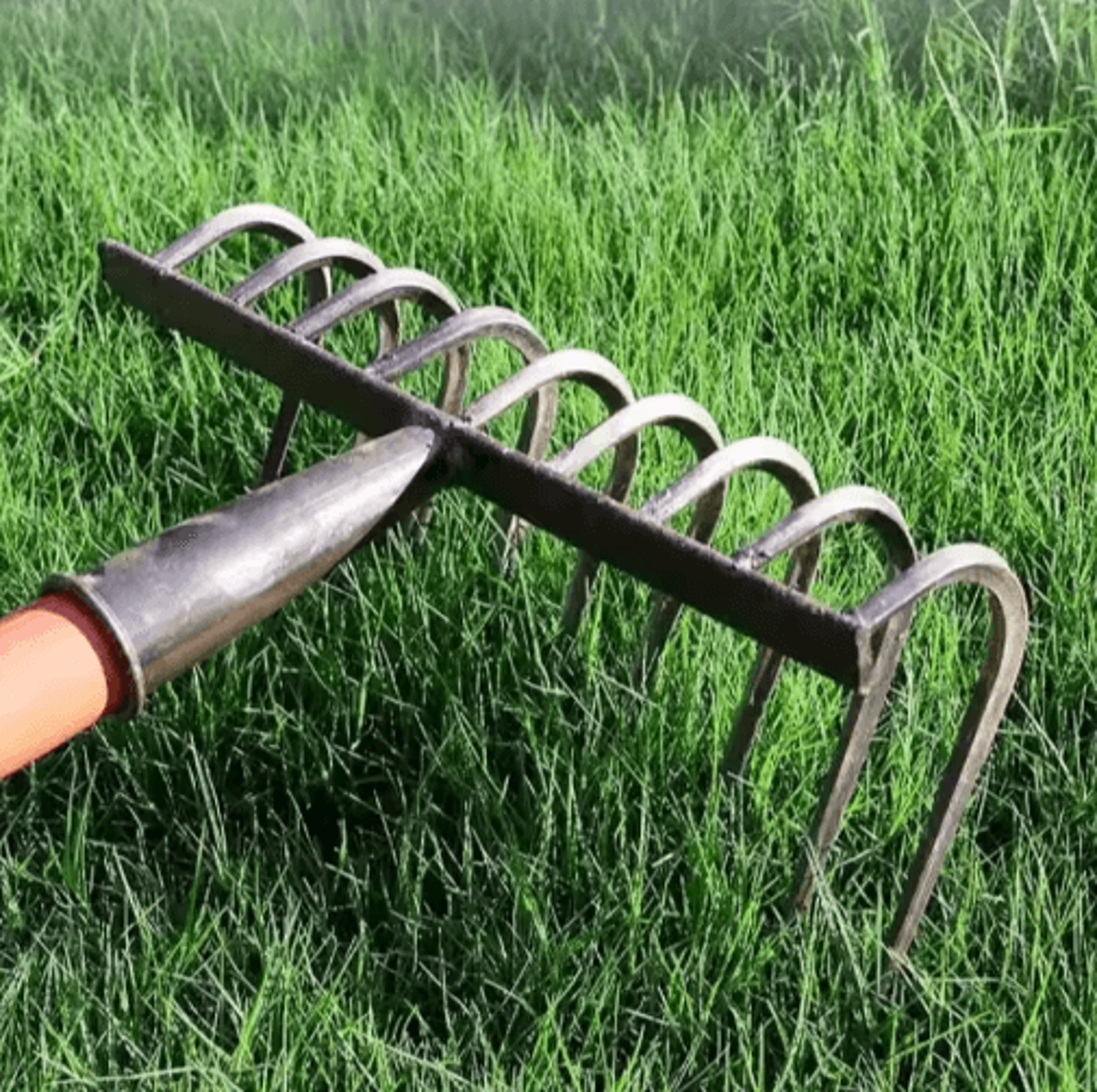 manganese steel 9-tooth garden rake – soil loosening & grass raking tool