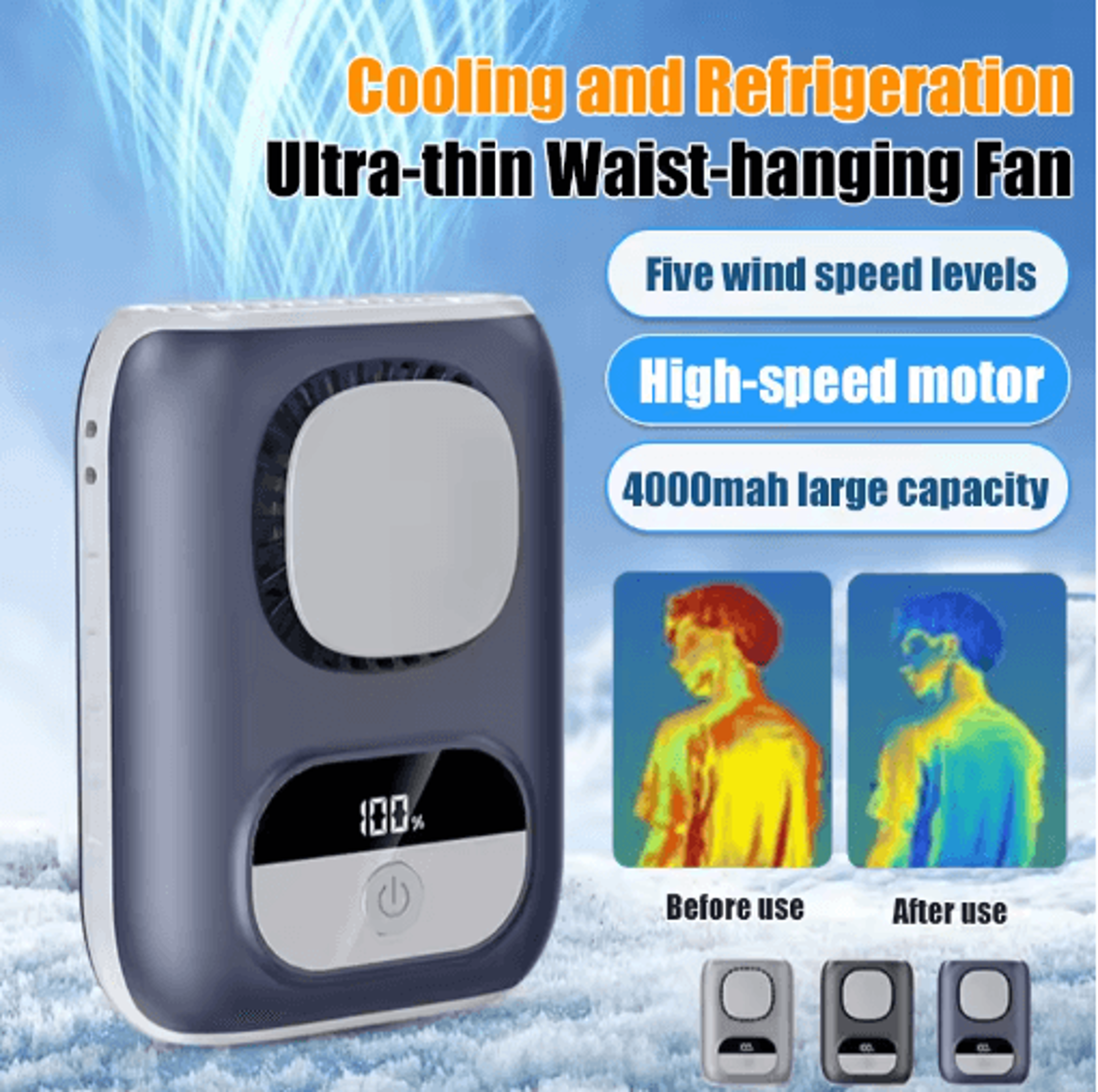 portable waist clip fan 4000mah rechargeable ultra-thin cooling fan