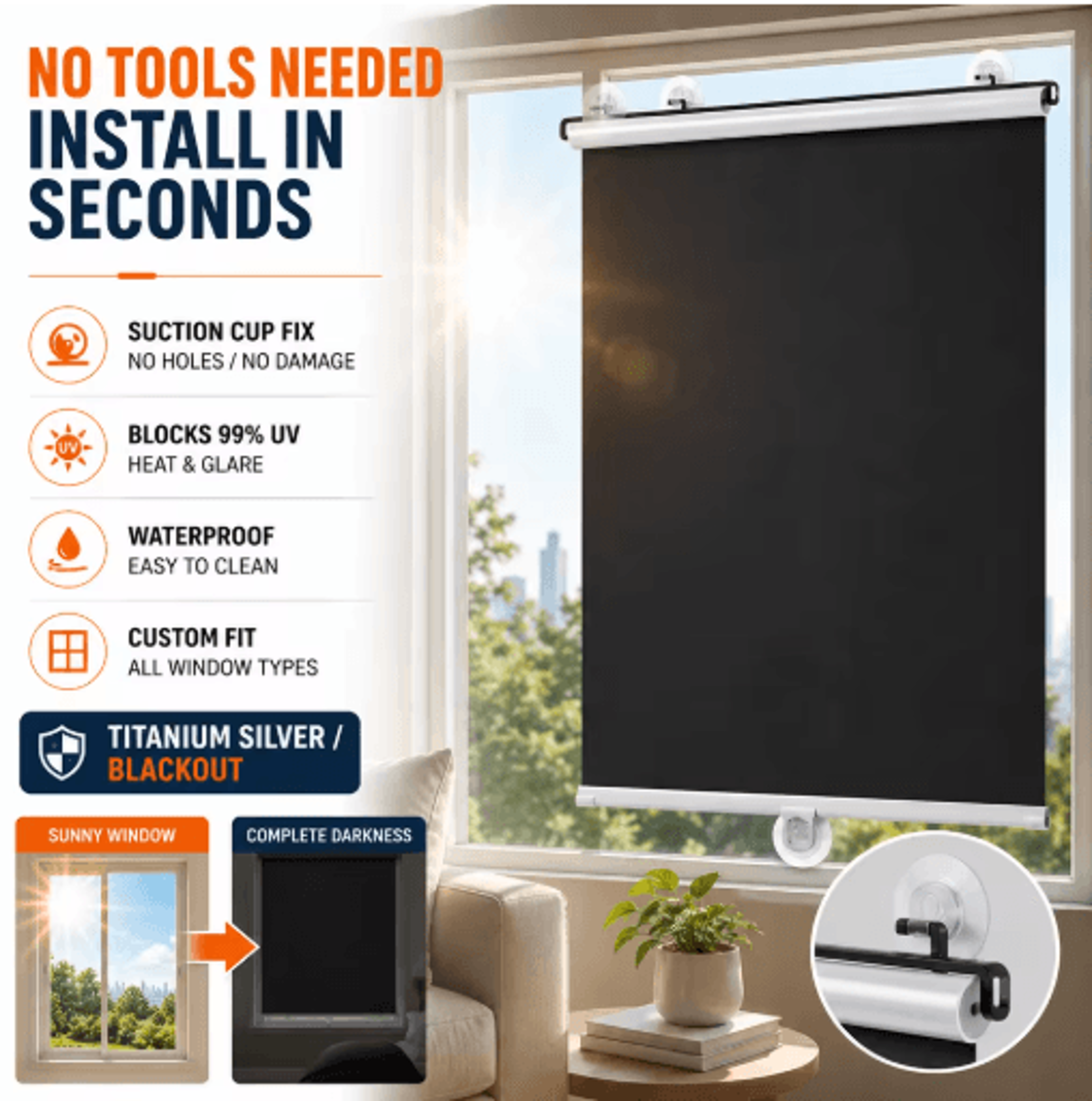 titanium silver retractable blackout sun shade curtain for car and home