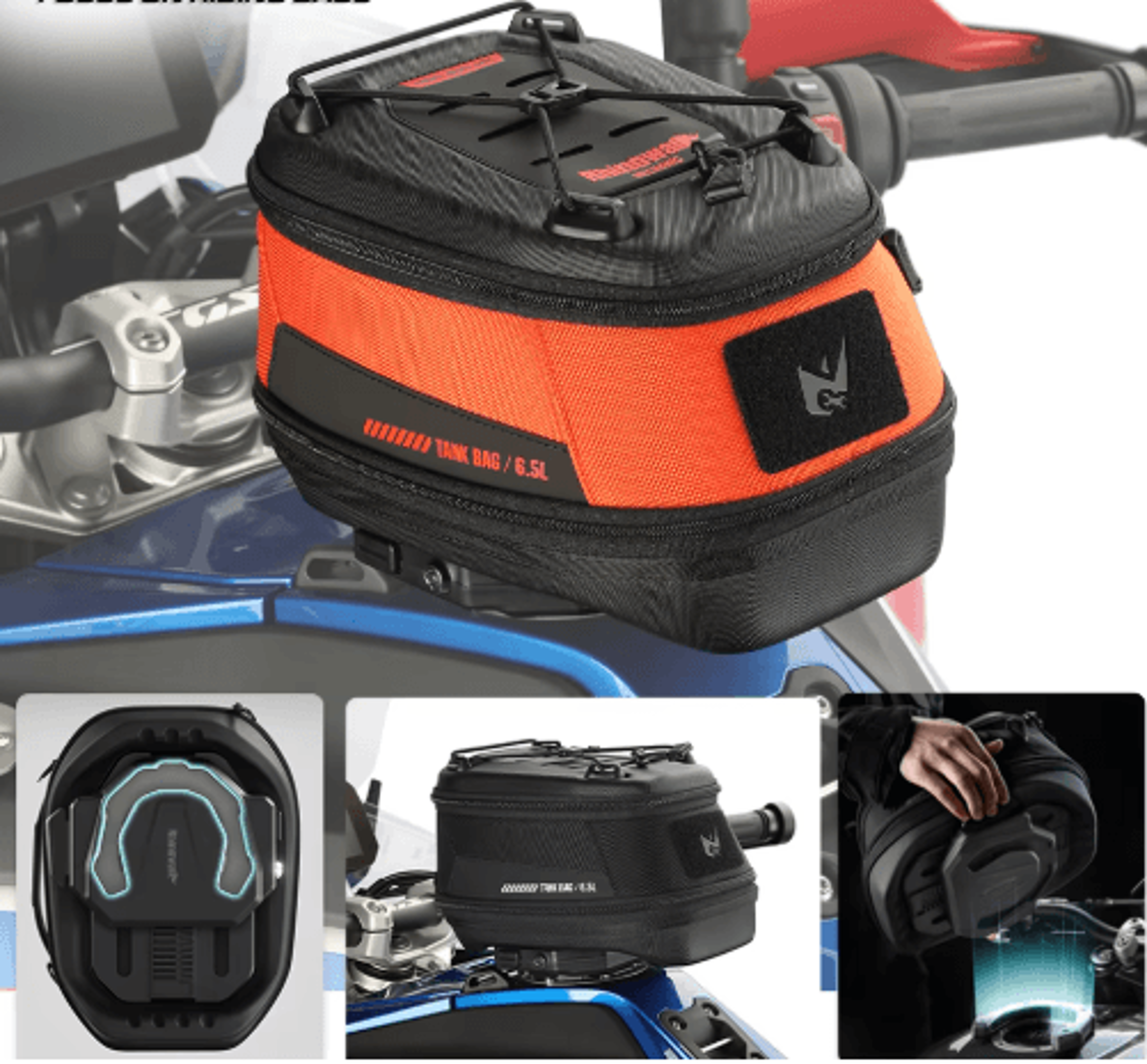 6.5l waterproof motorcycle magnetic tank bag with quick release