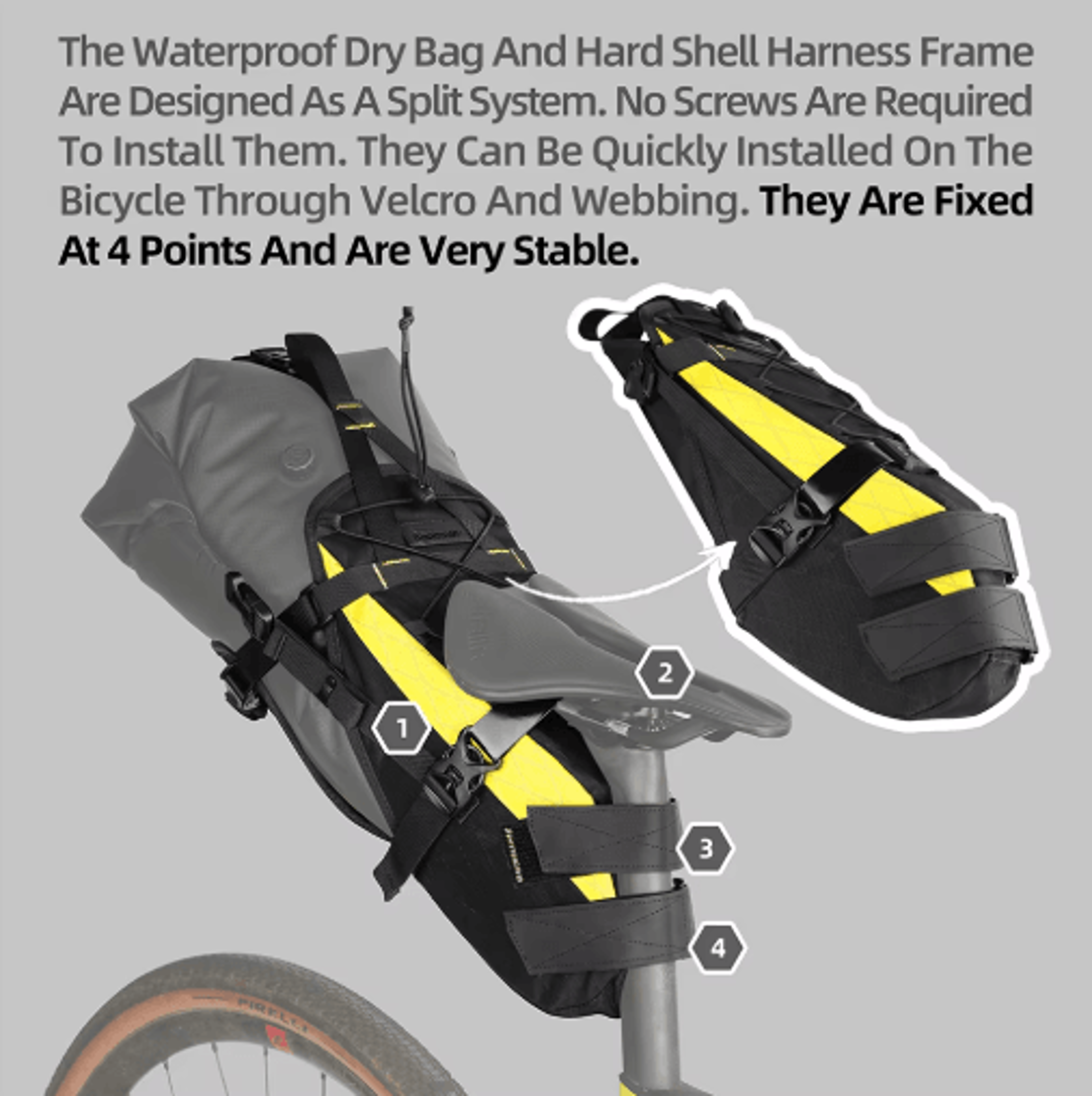 14l waterproof bike saddle bag – stable bikepacking storage with removable dry bag