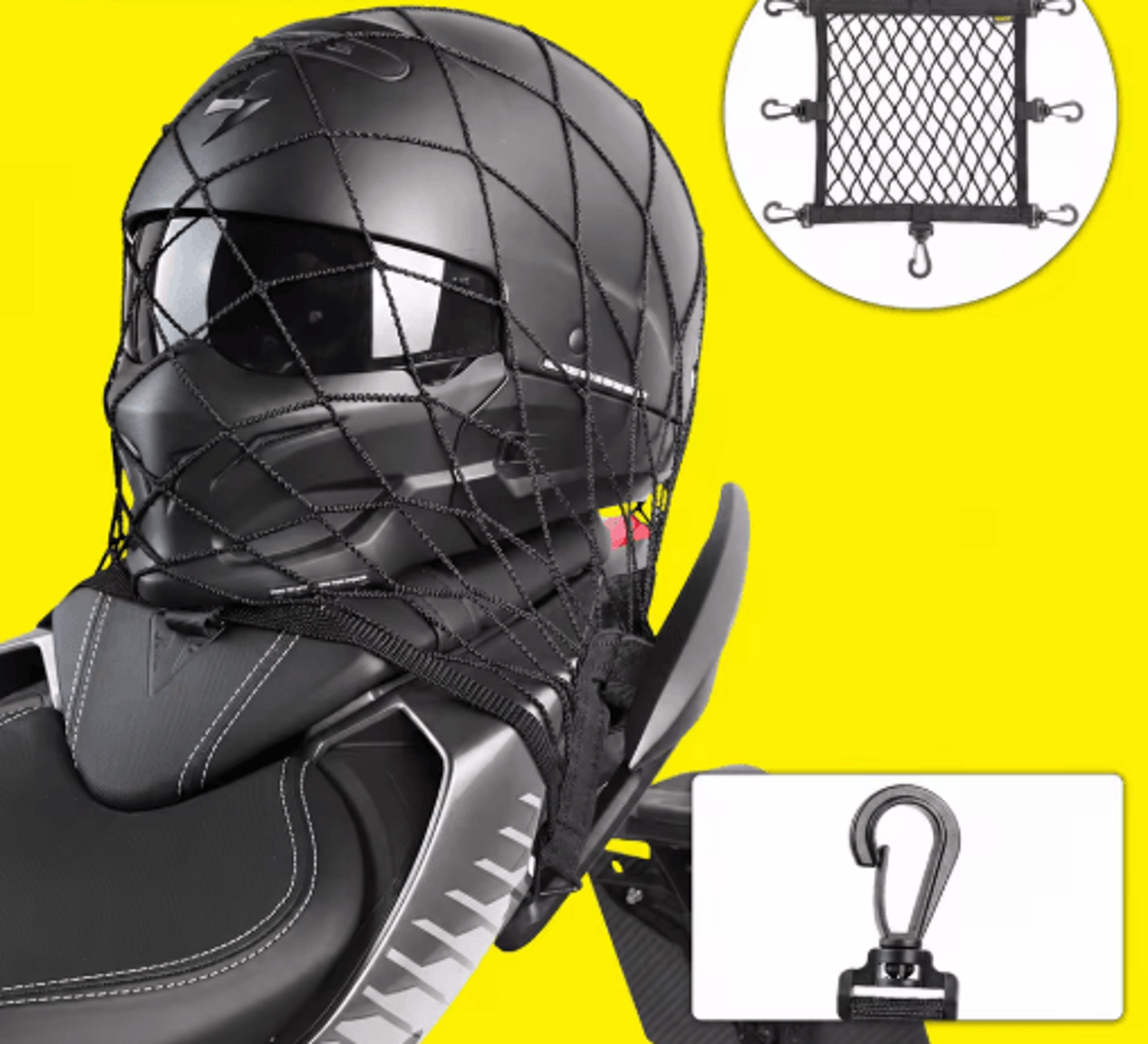 motorcycle helmet elastic net bag – 8-hook luggage storage mesh