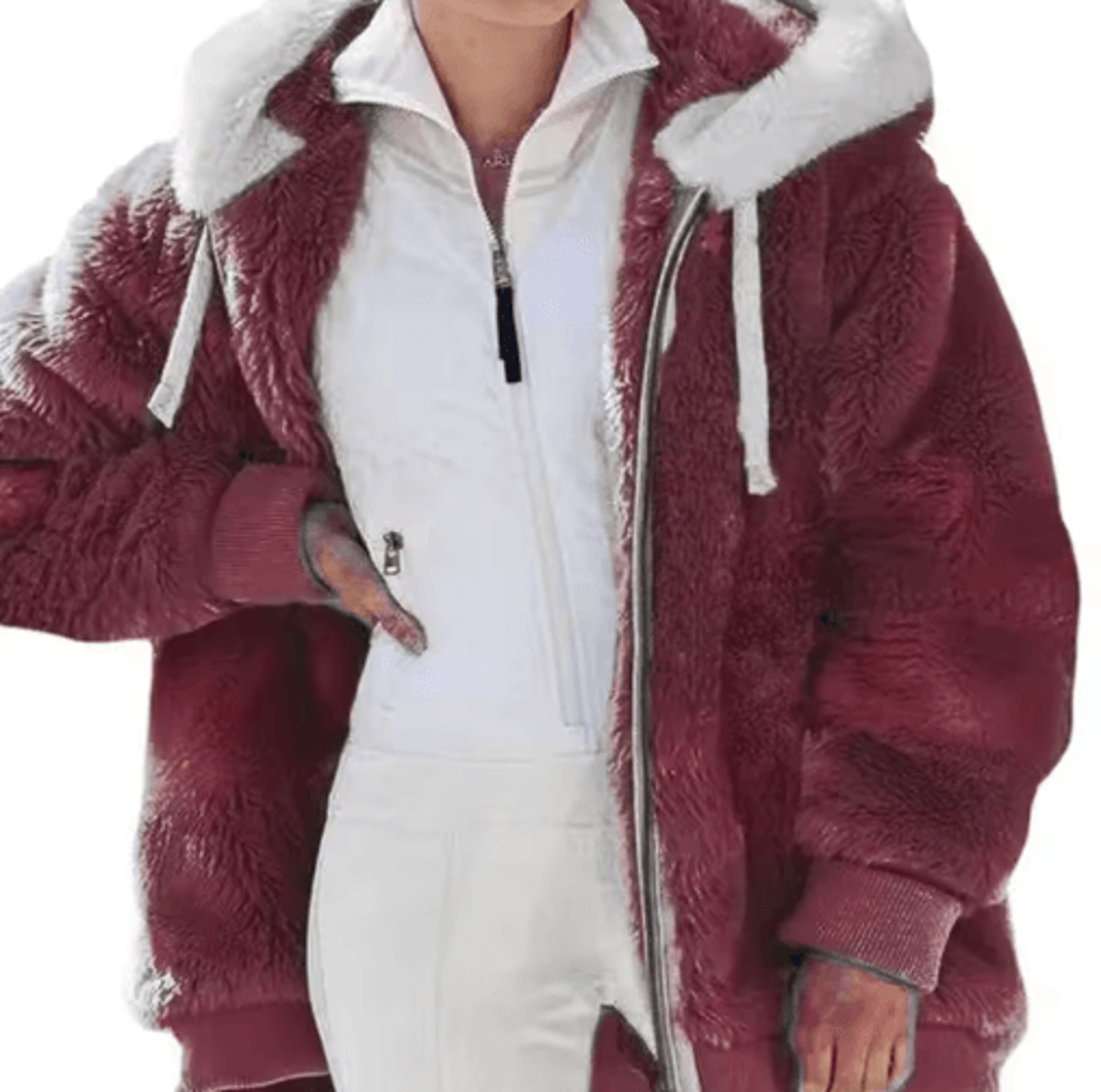 womens oversized plush fleece jacket – warm y2k hooded winter coat
