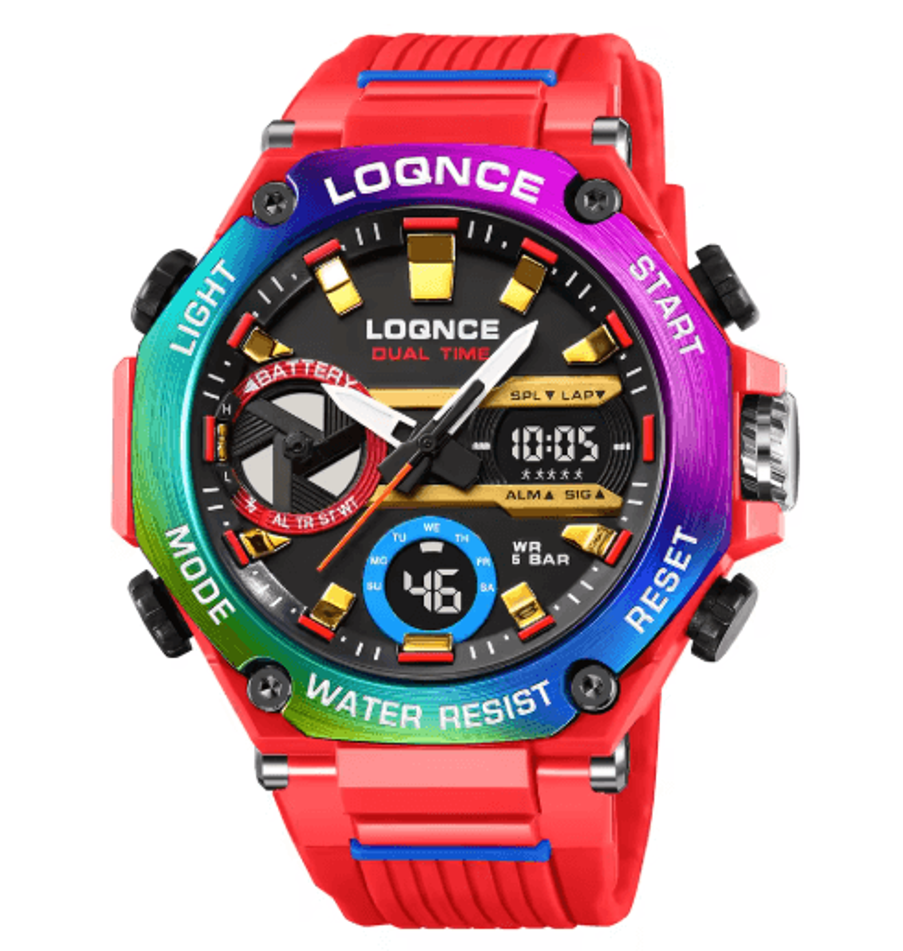 mens dual time digital sports watch – led chronograph wristwatch