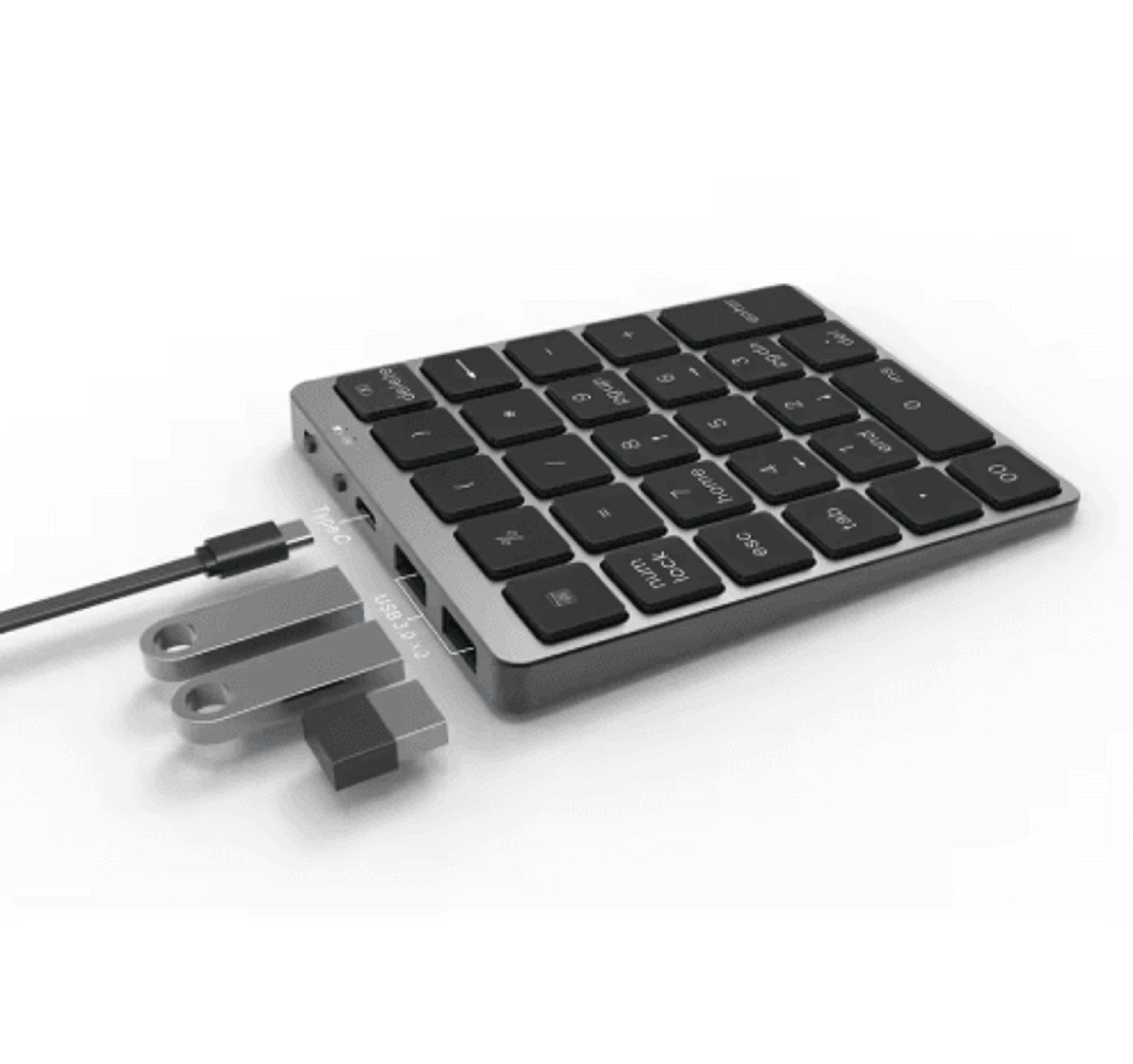 28-key bluetooth numeric keypad – aluminum alloy wireless keyboard with usb hub