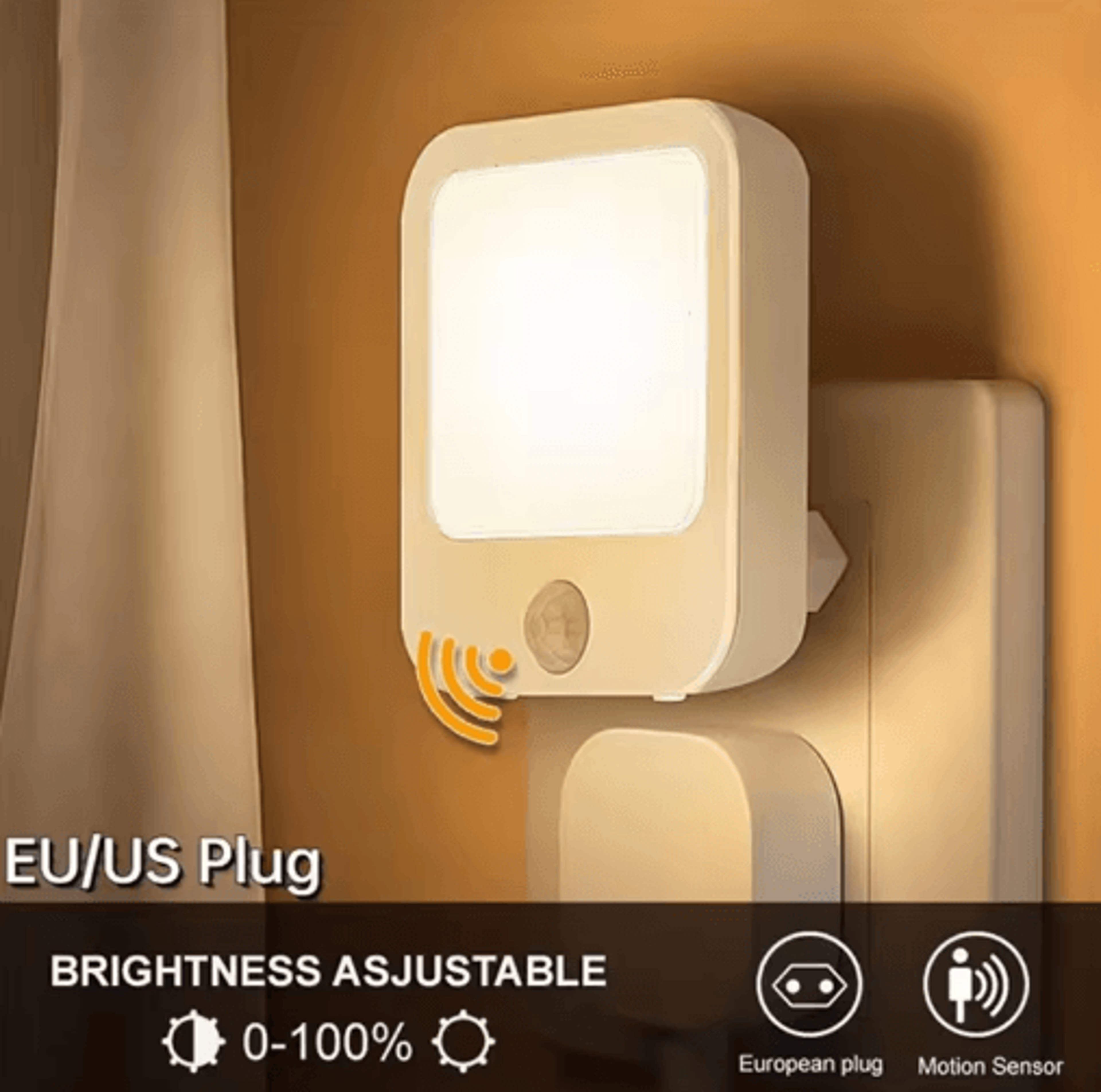 motion sensor led night light – dimmable eu plug-in lamp