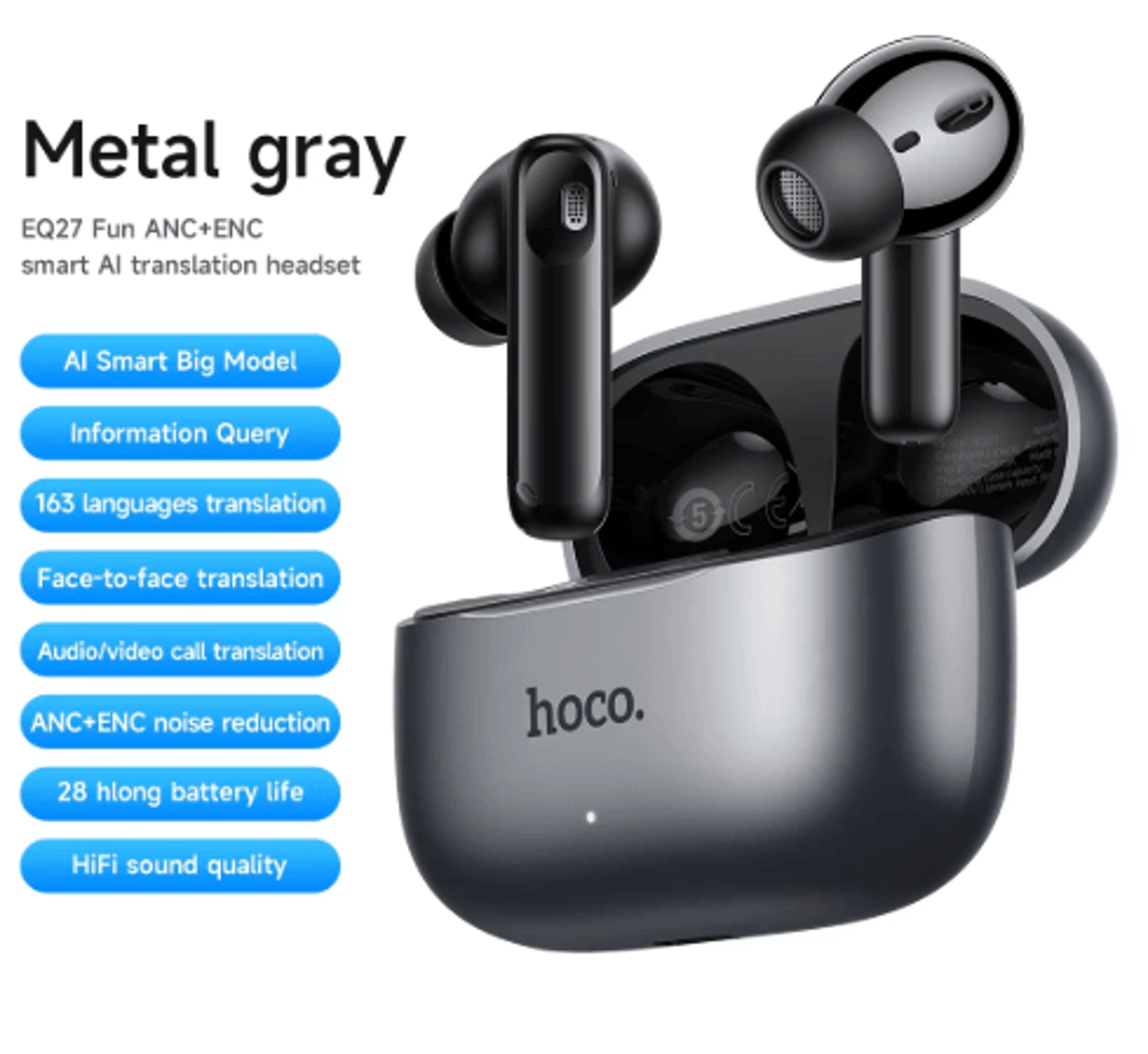 smart ai translation earbuds – bluetooth wireless headphones with charging case