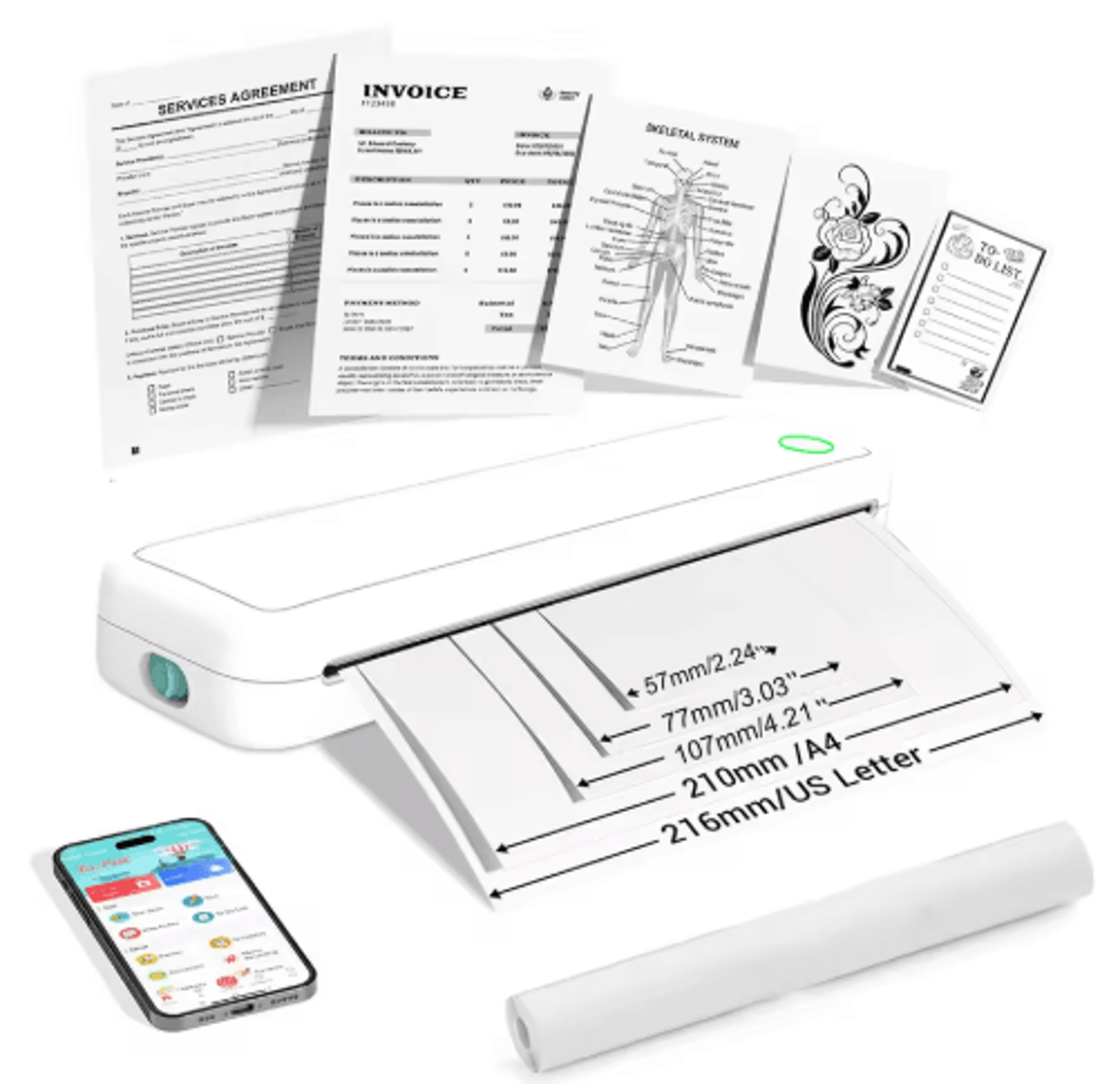 wireless a4 portable thermal printer – inkless mini printer for phones & laptops
