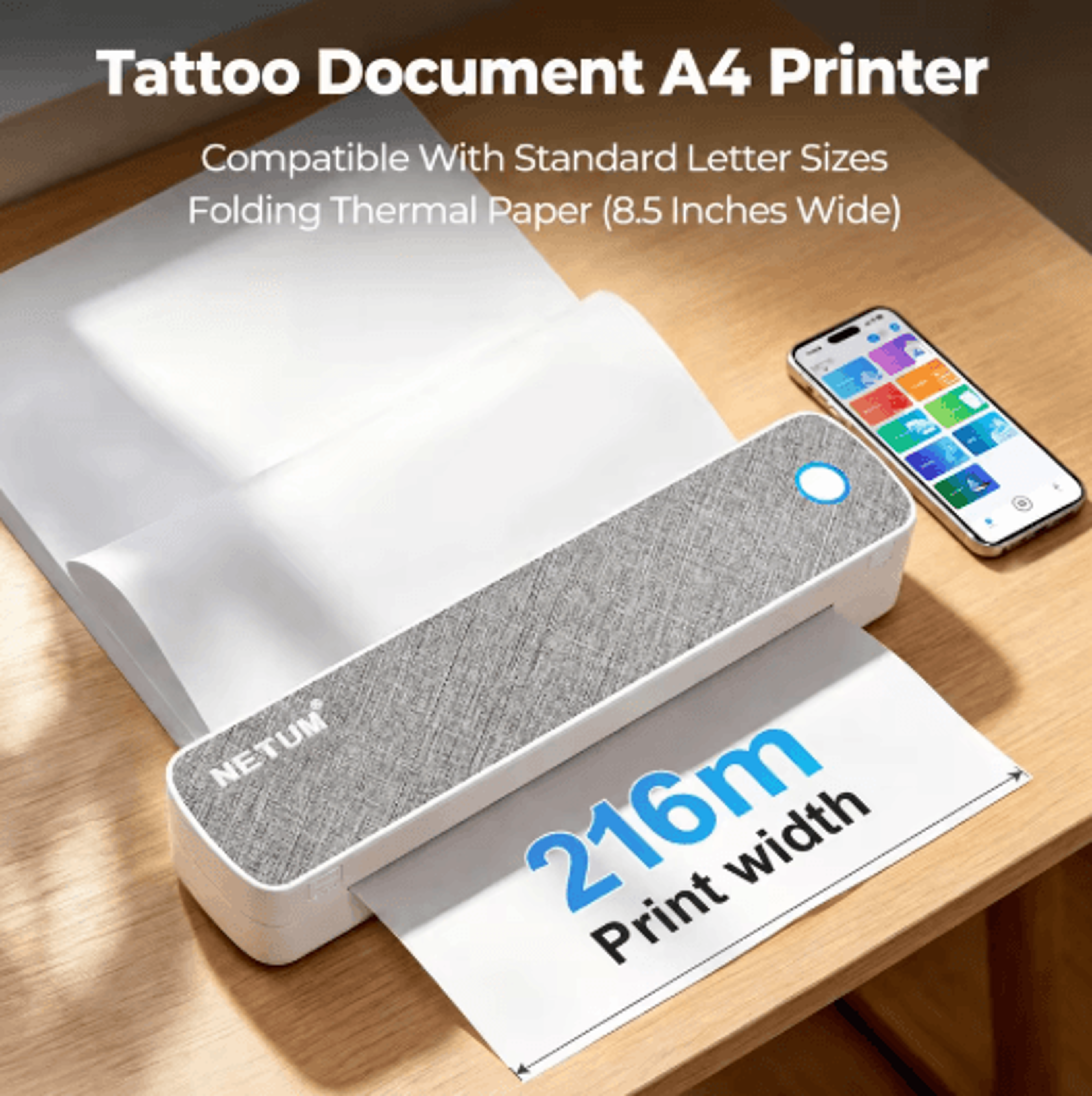 a4 portable thermal printer – wireless bluetooth inkless printer