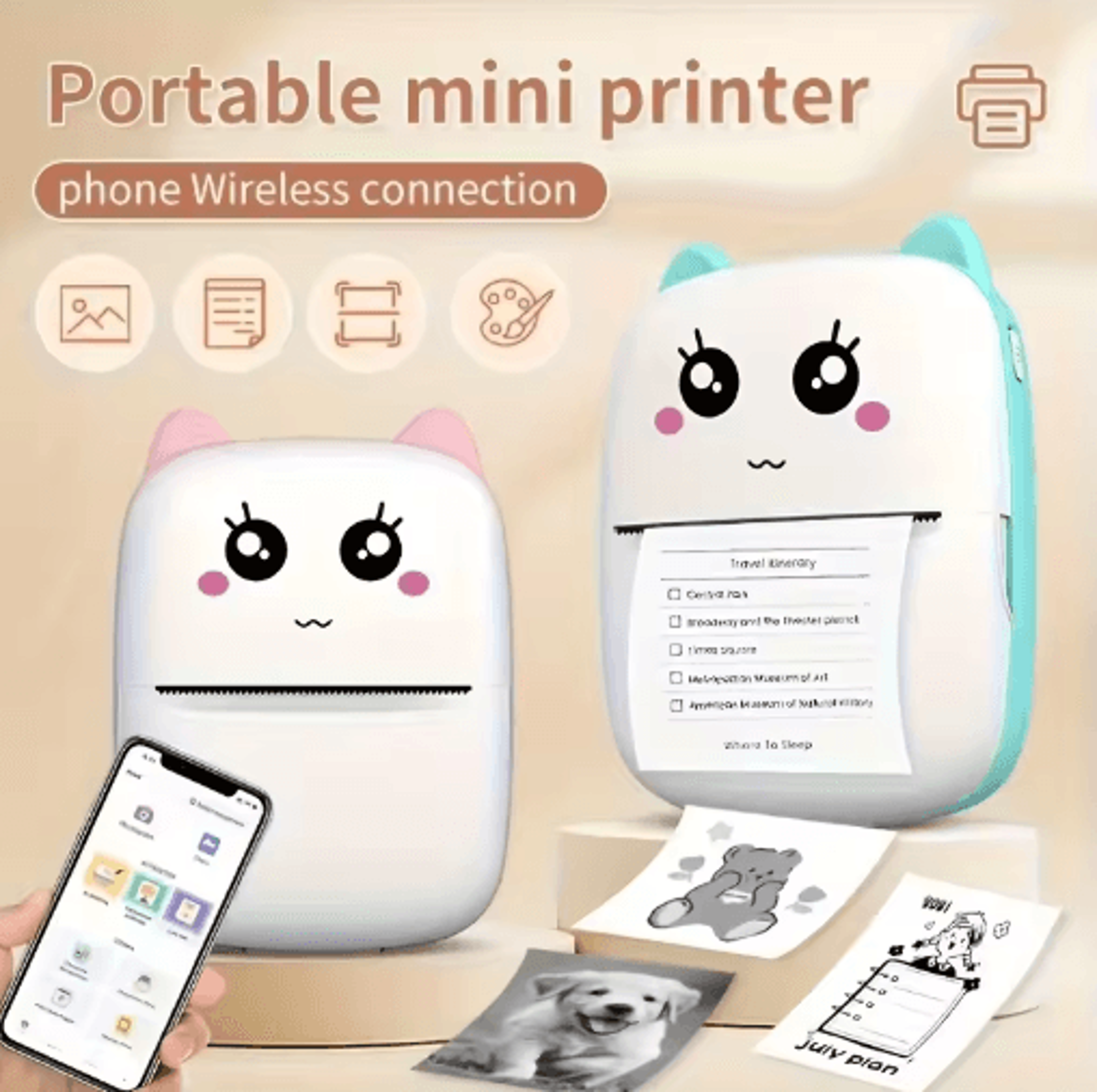 mini portable thermal printer – inkless printer for labels, photos & notes