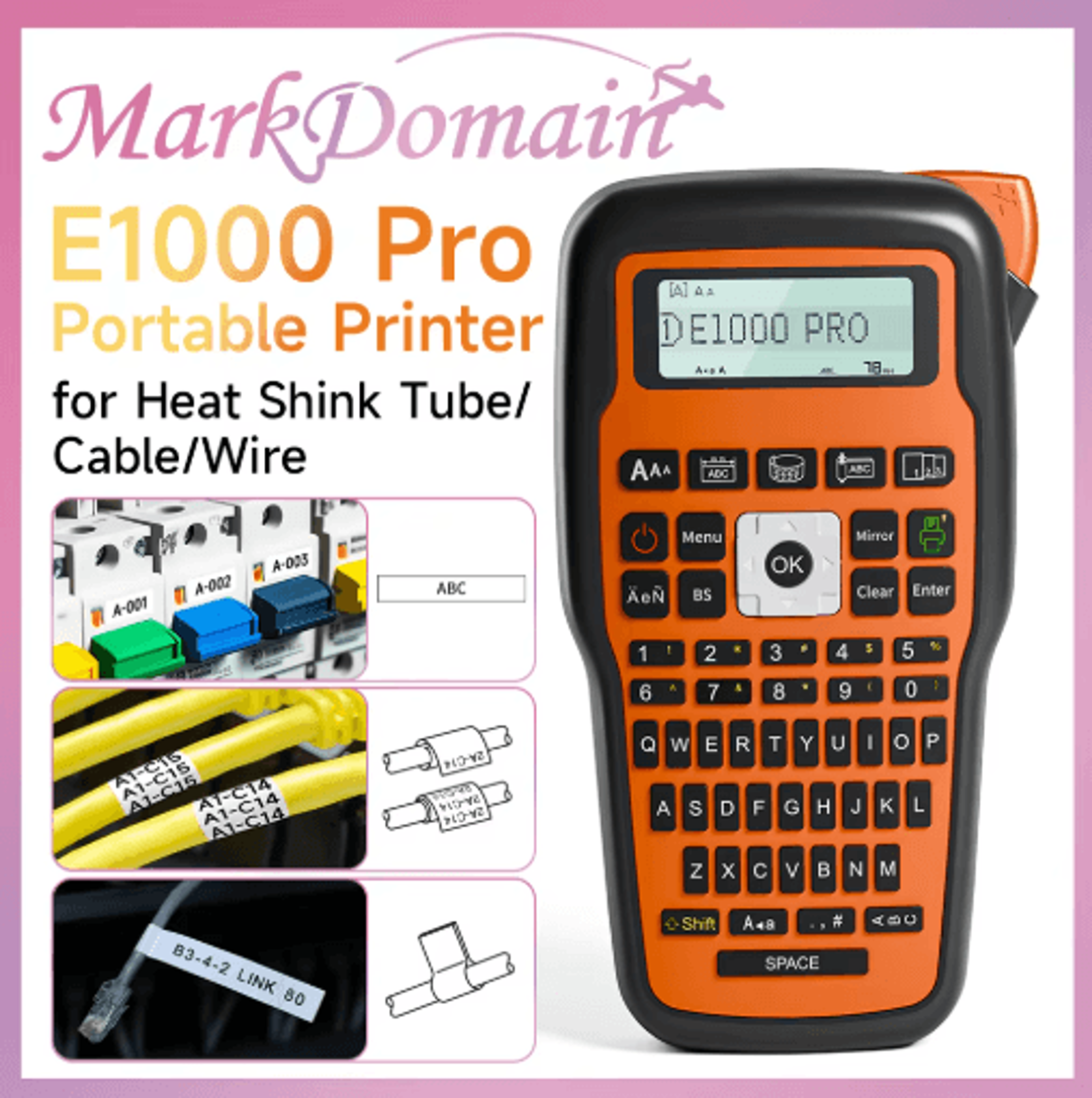 e1000 pro industrial label maker – keyboard label printer for tape & heat shrink tubes
