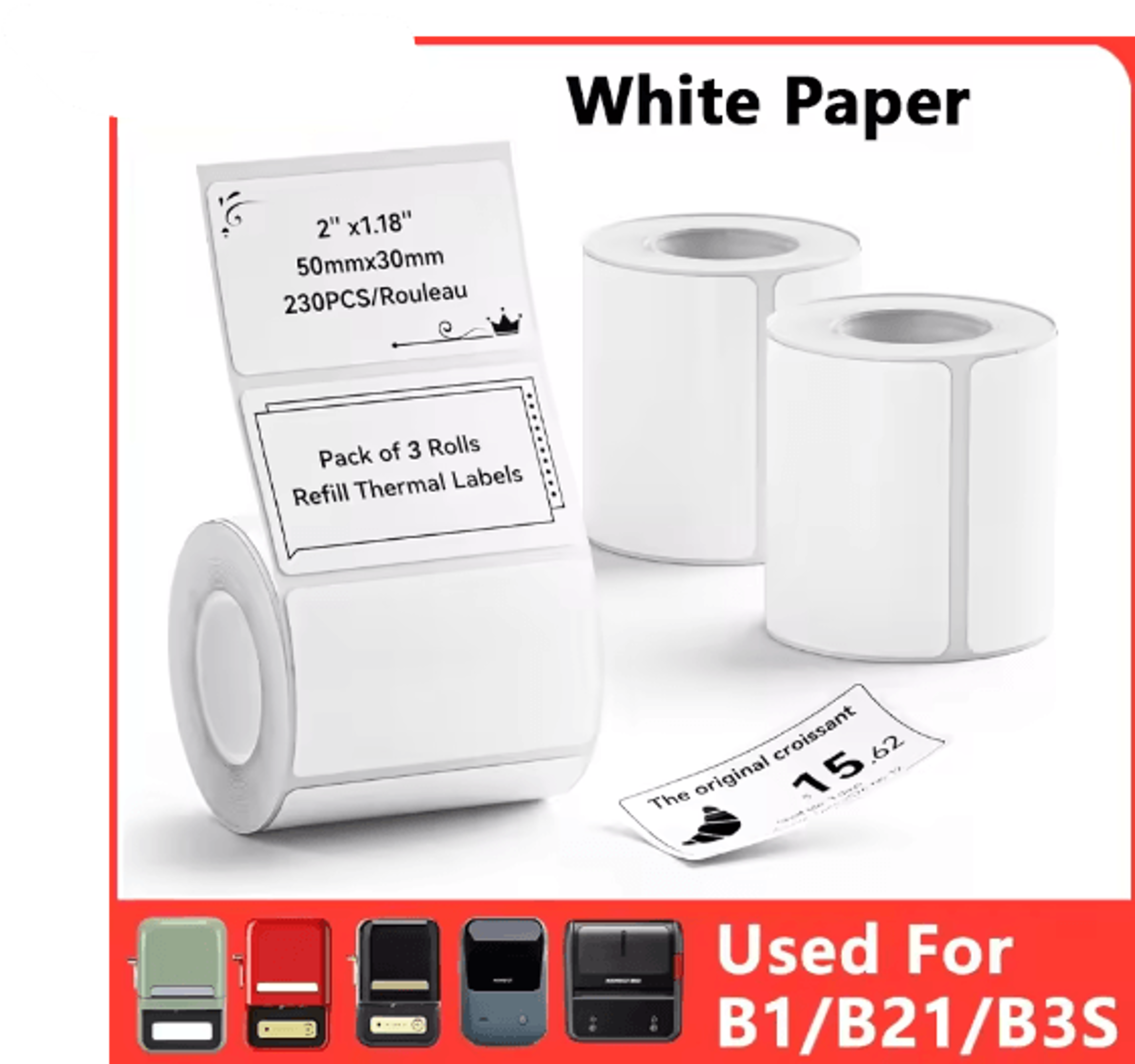 white thermal label stickers – self-adhesive labels for b1, b21 & b3s