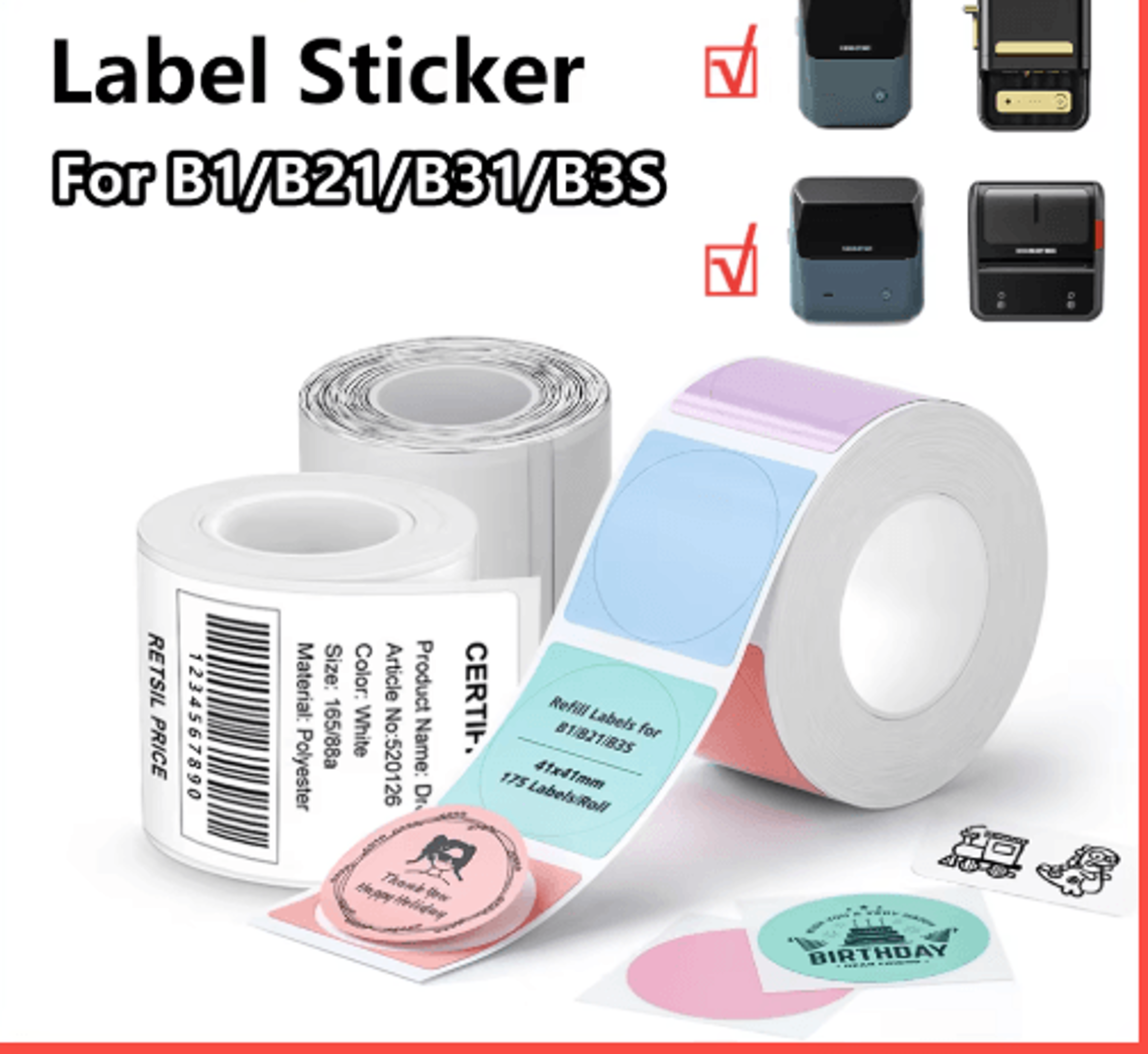 thermal label sticker rolls – white, color & transparent adhesive paper