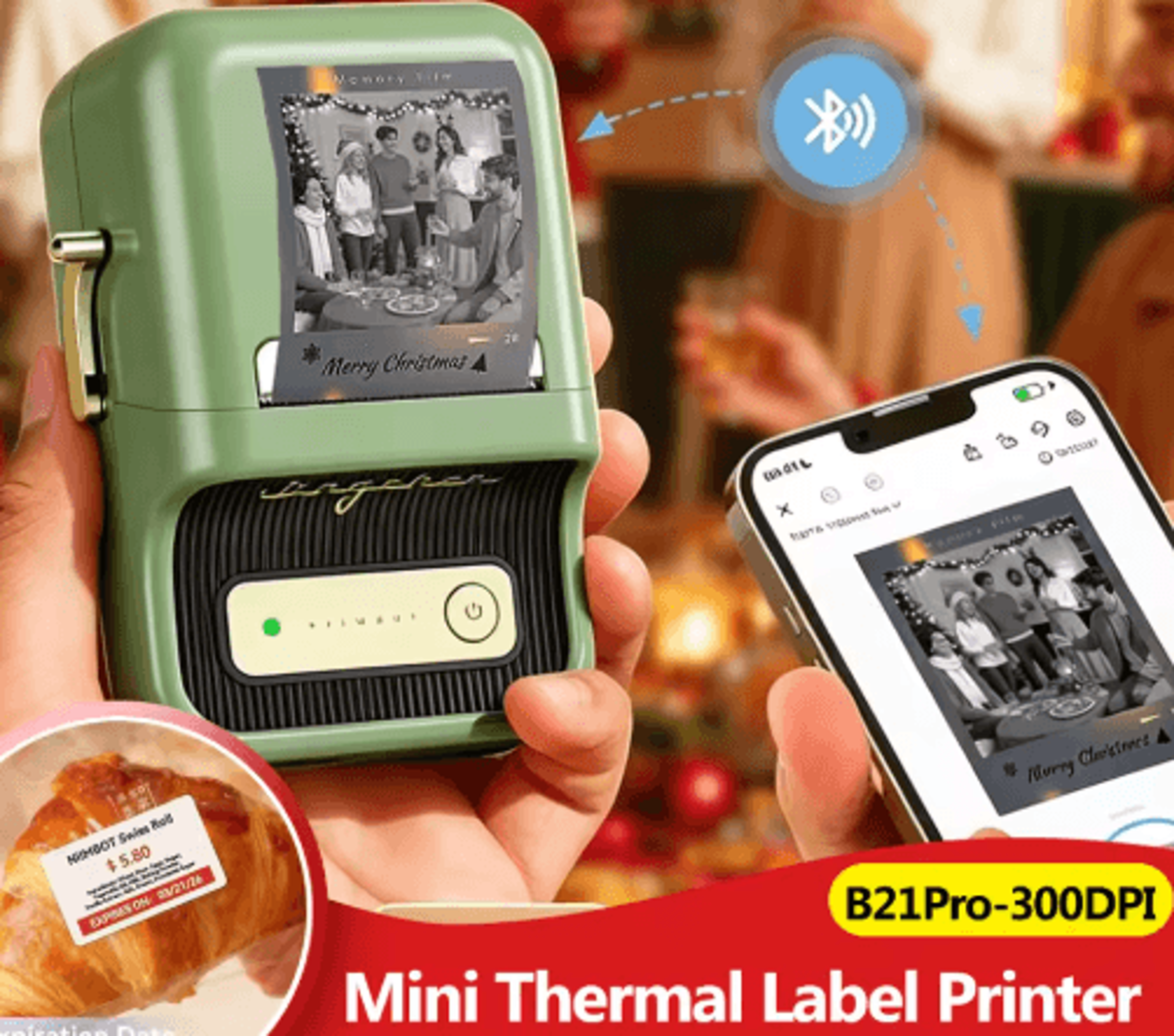 dual-color thermal label printer – red & black sticker maker