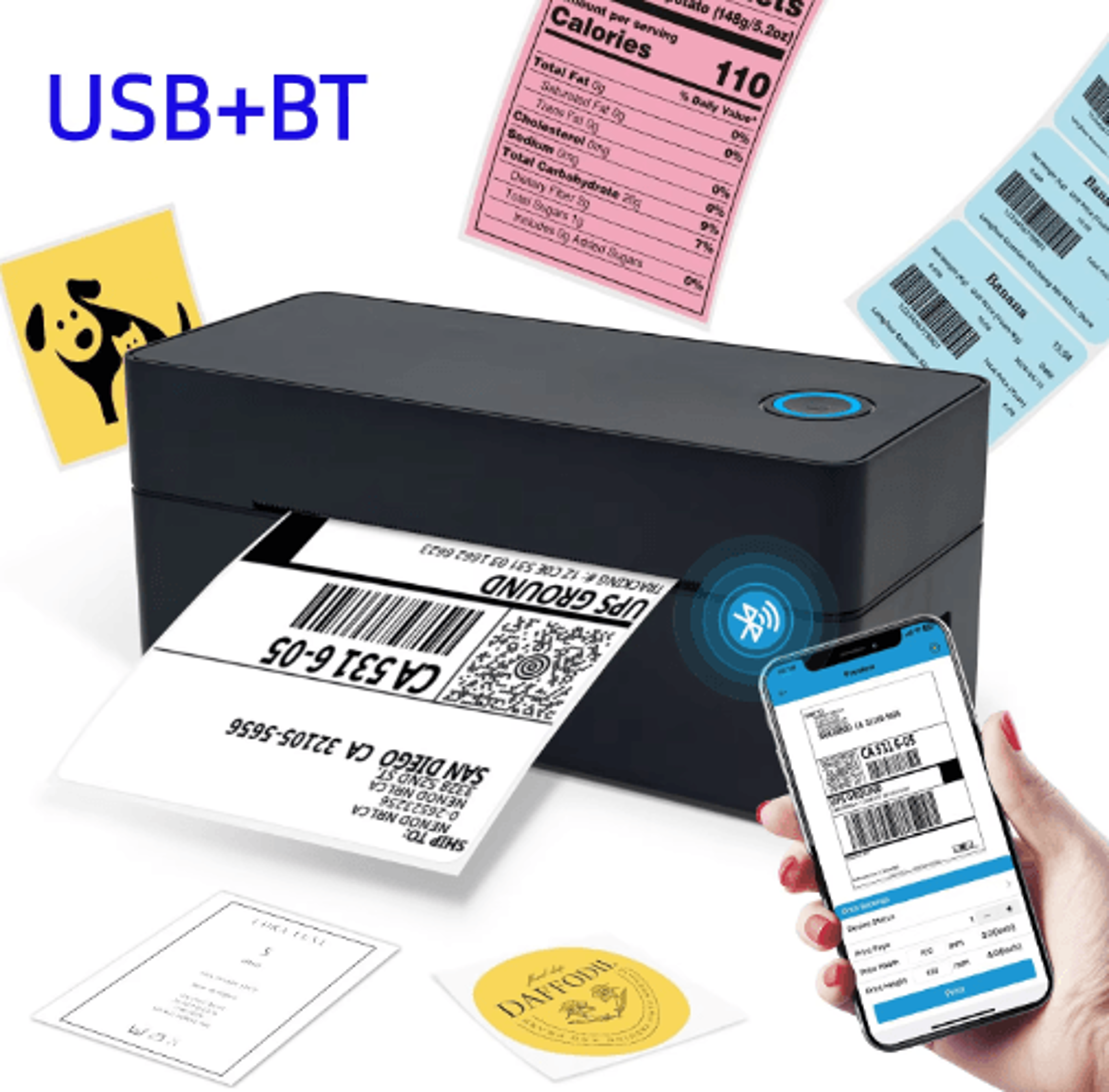 4x6 bluetooth thermal label printer – 203 dpi high-speed shipping printer