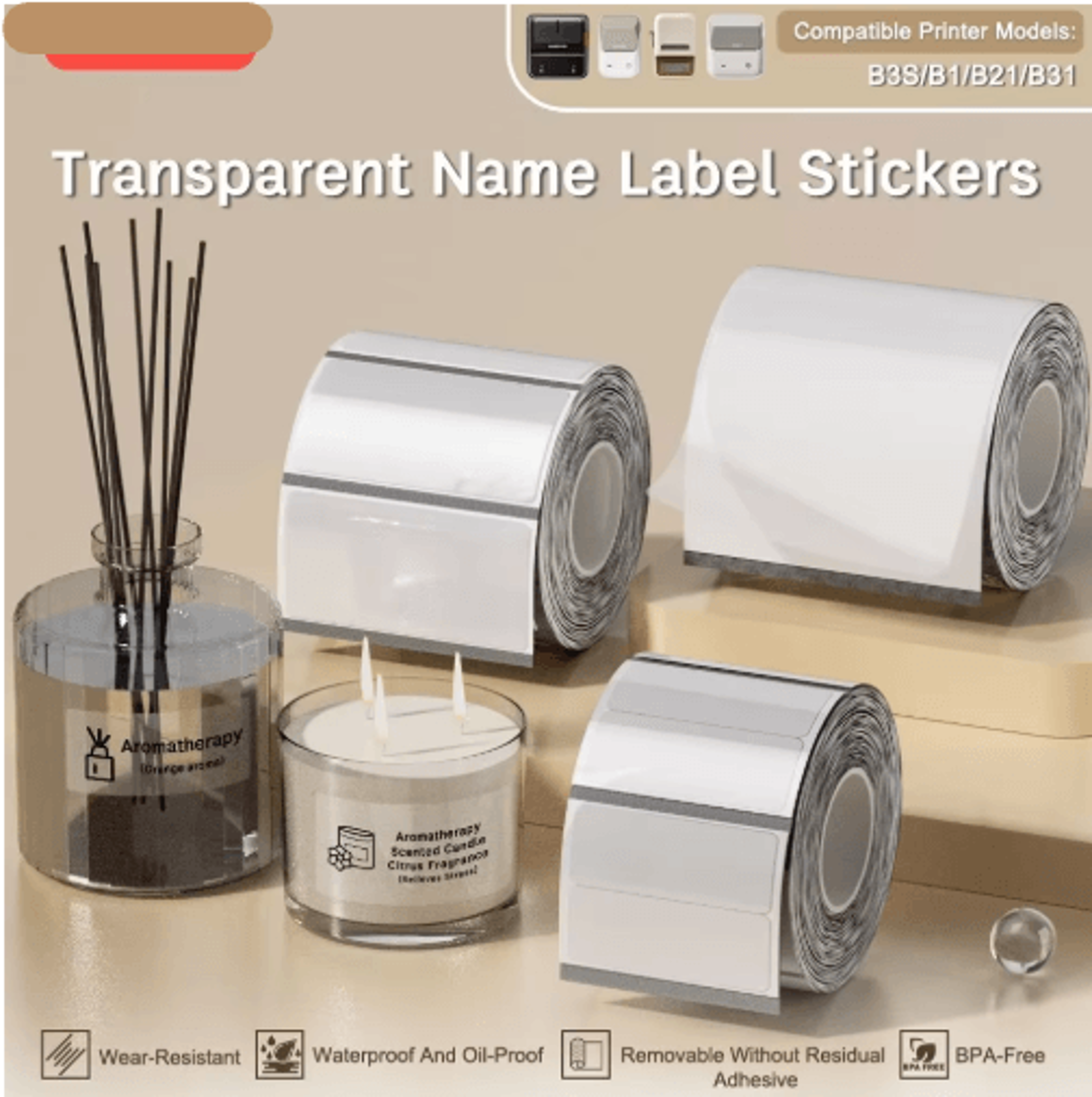 transparent thermal label stickers – waterproof round & square adhesive labels