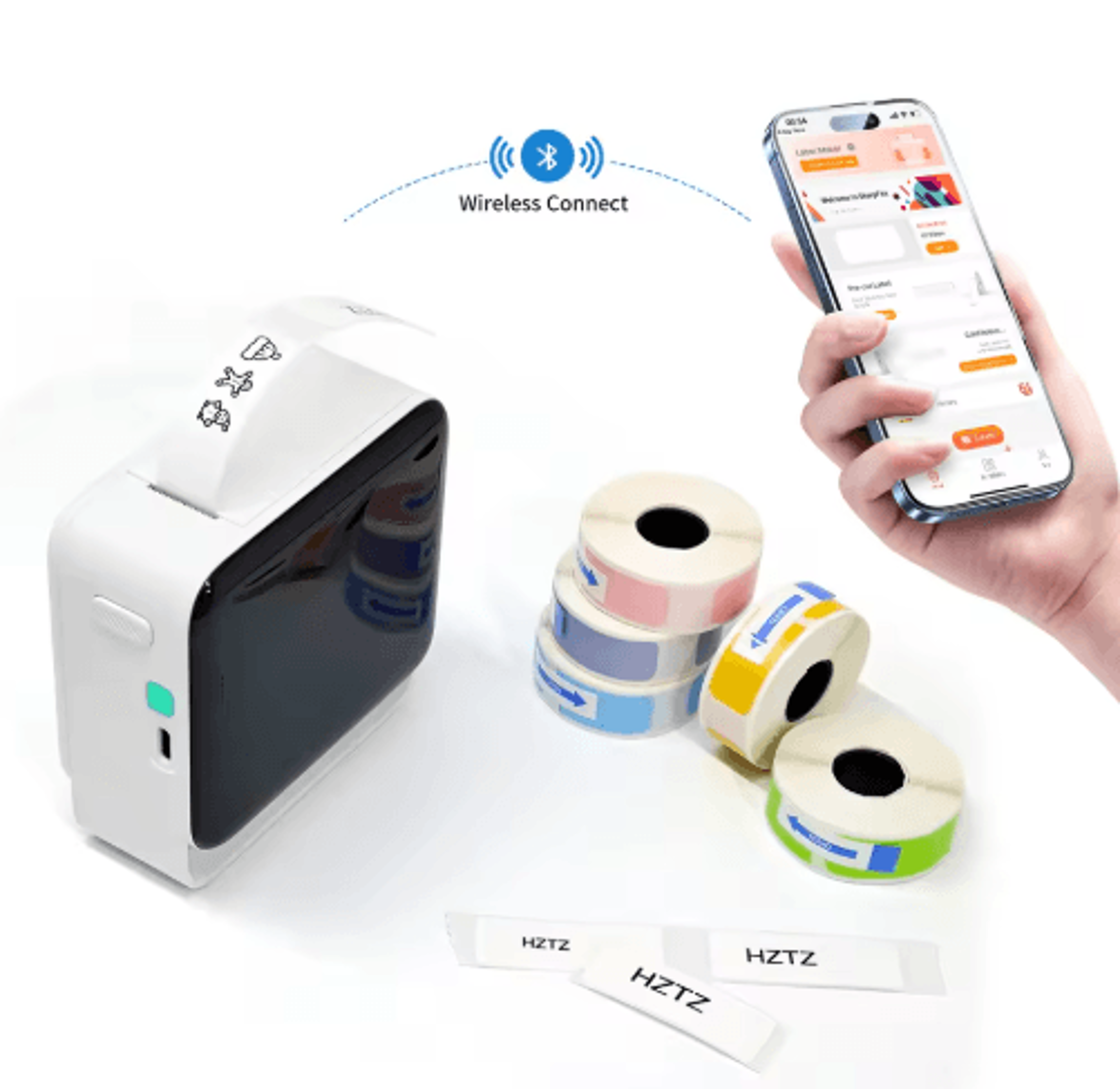 portable wireless mini label maker with paper roll – custom sticker printer for home & office