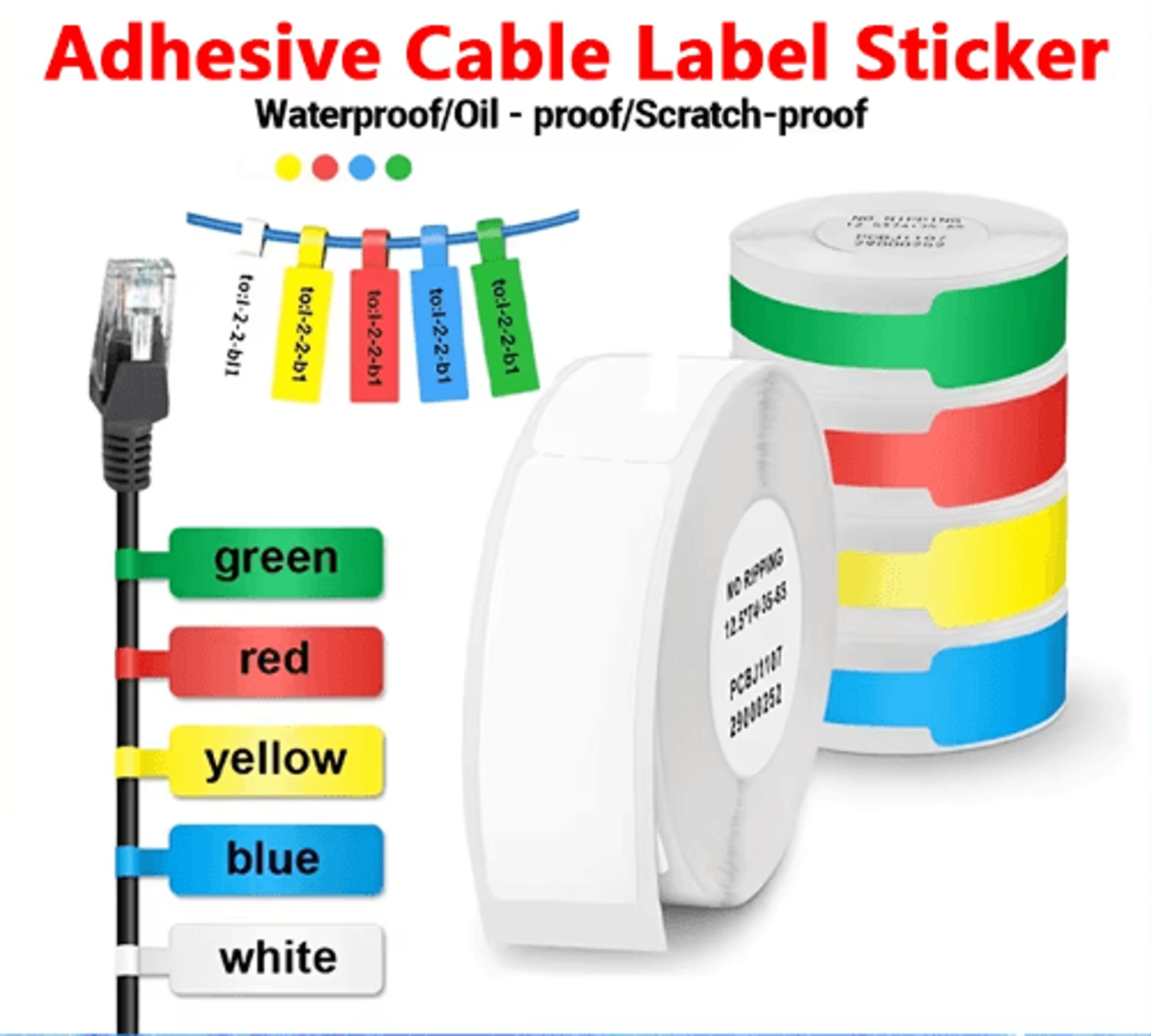 waterproof self-adhesive cable labels – color thermal sticker paper for d110, d101 & d11 printers