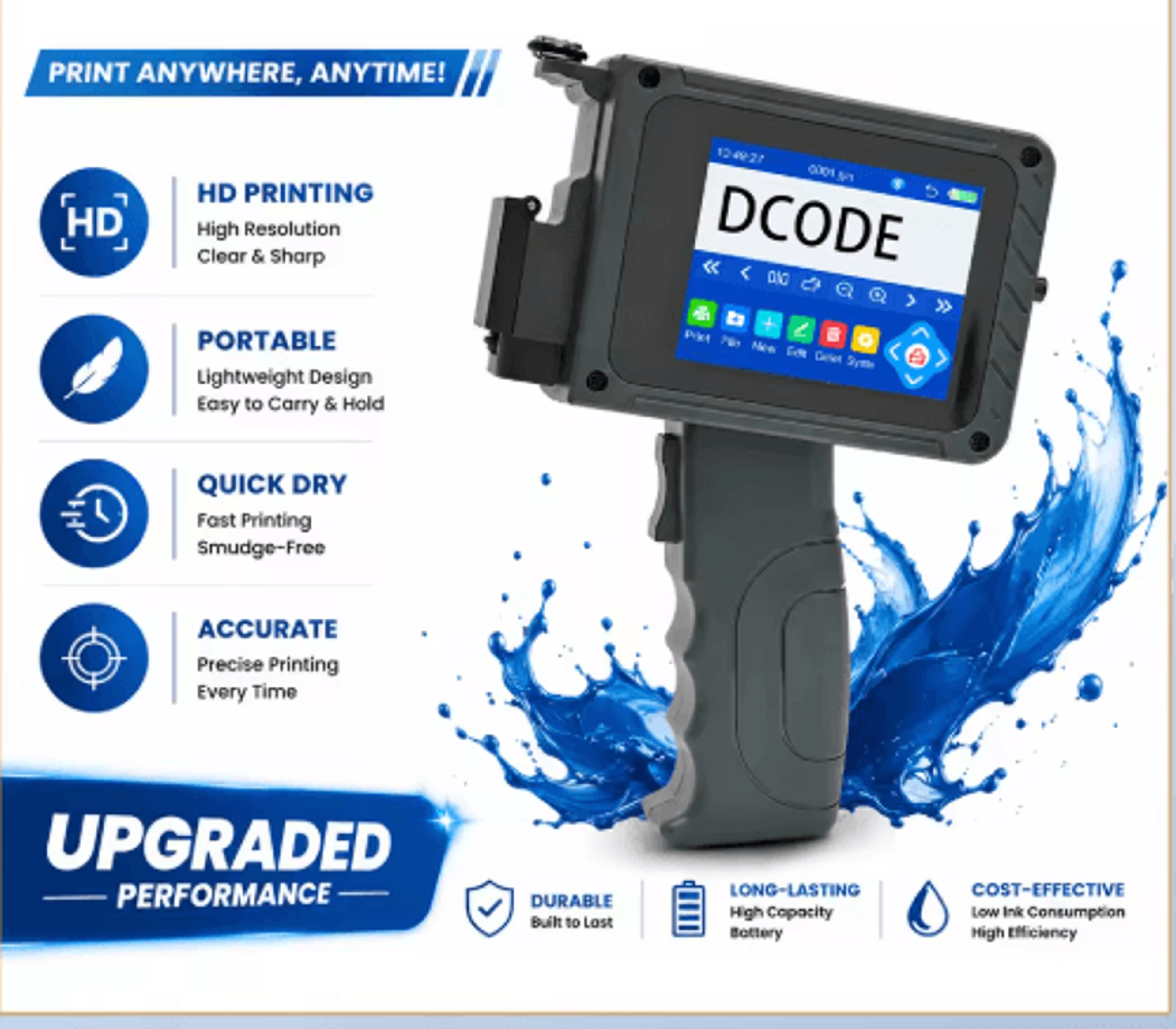 portable 12.7mm handheld inkjet printer – mini qr code, barcode & date coding machine