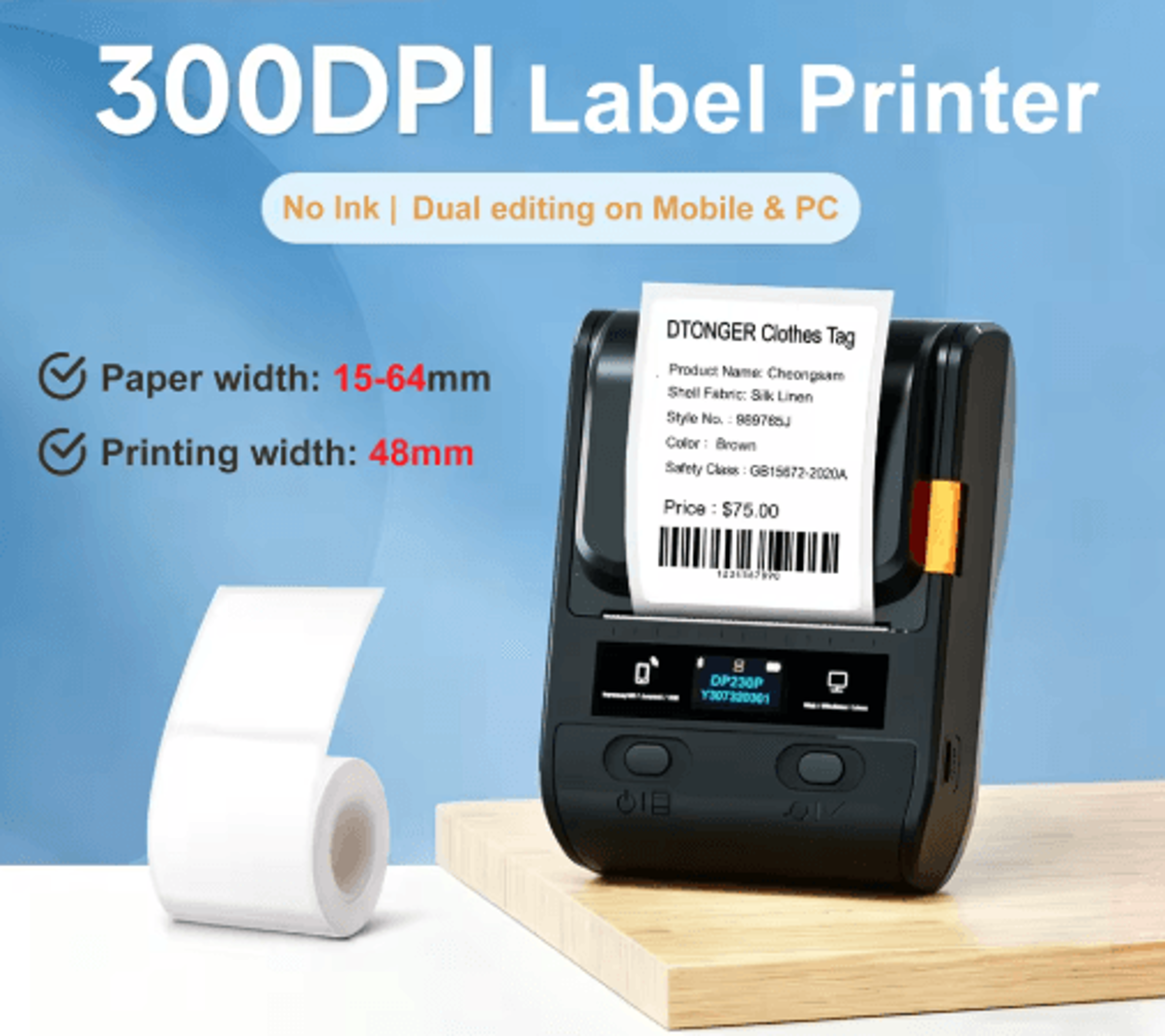 multifunctional bluetooth thermal label printer – wireless barcode maker for android & ios