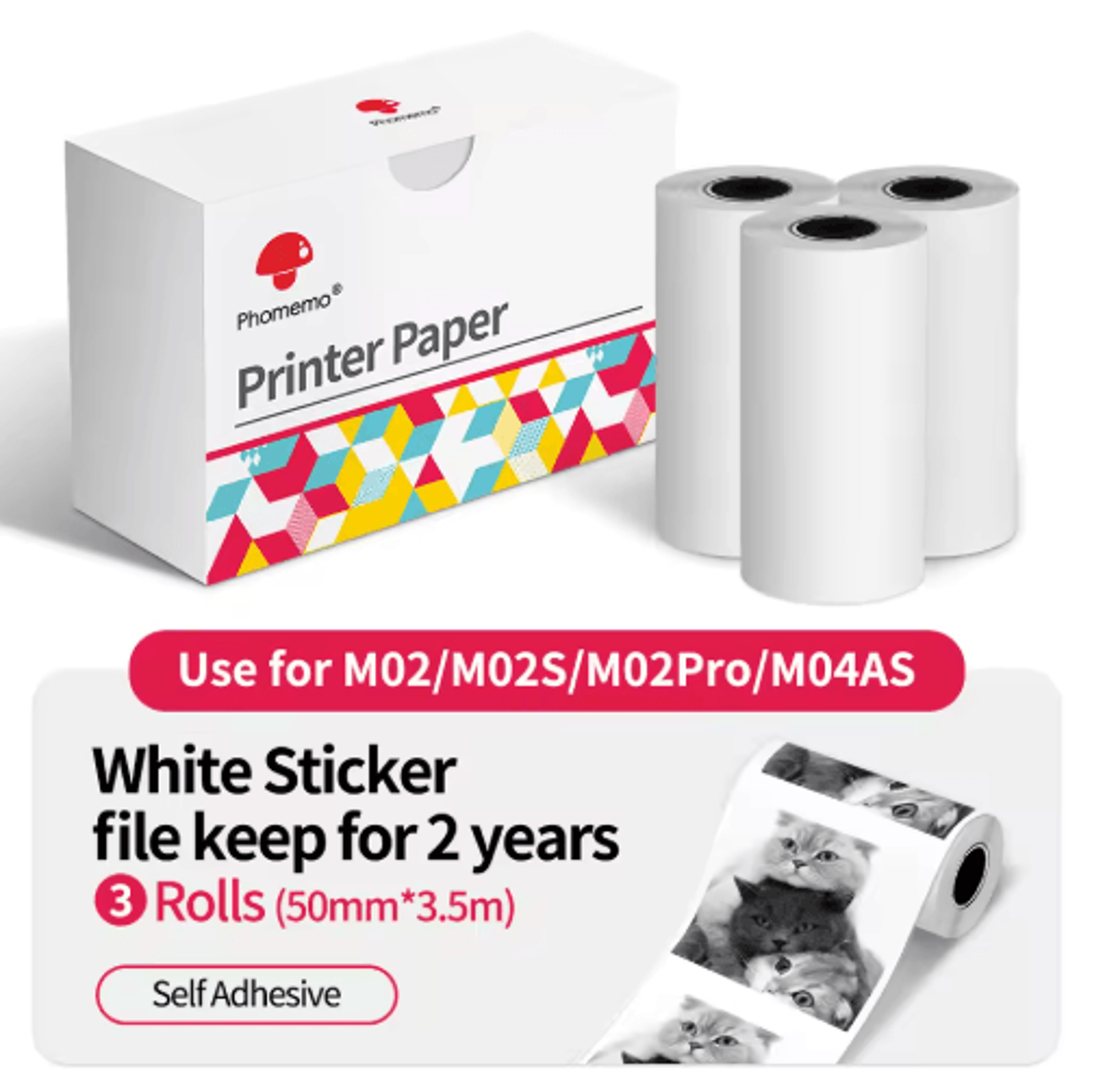 m02/m02s/m02 pro thermal sticker paper – 3 rolls mini printer refill
