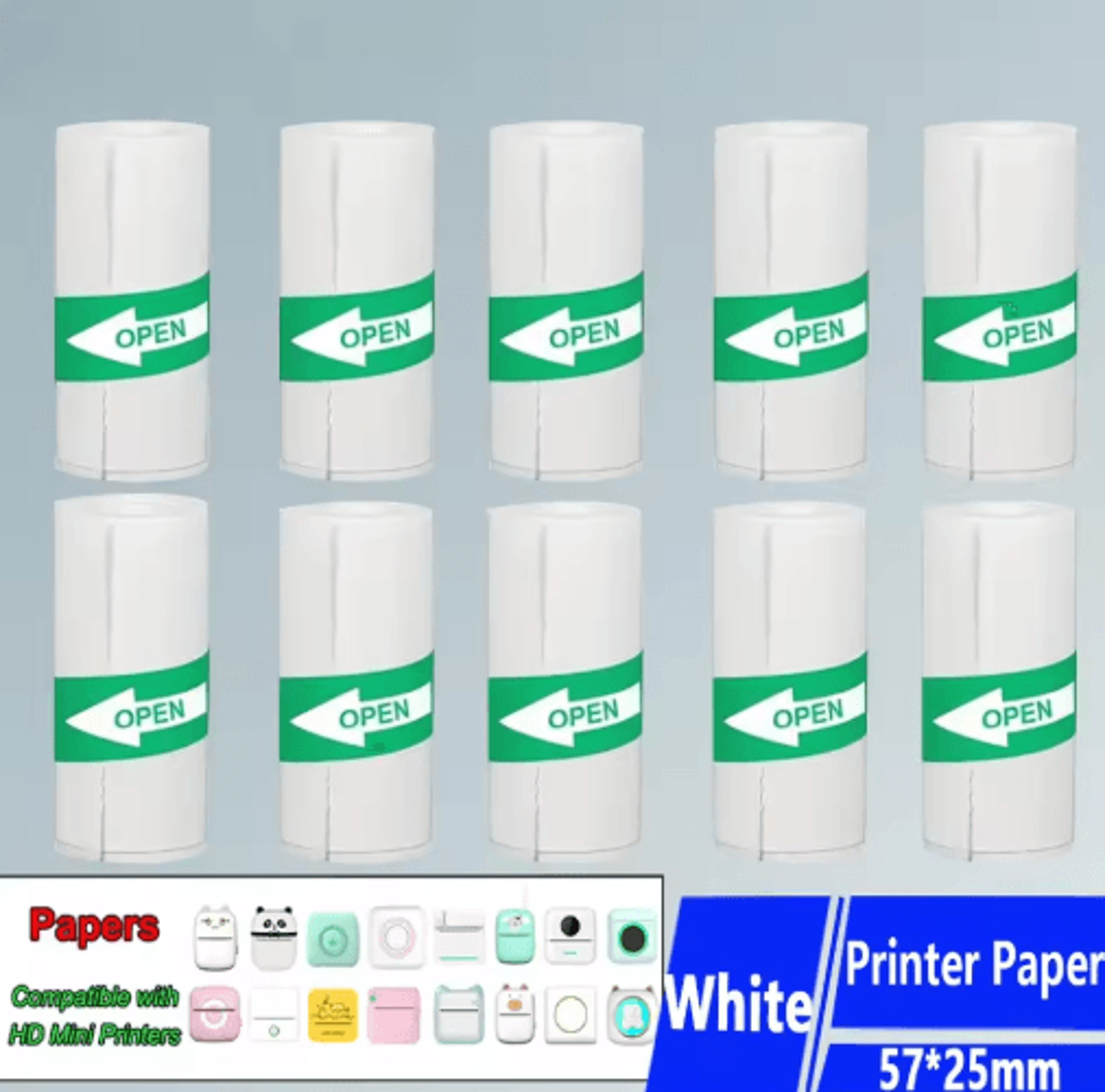 10 rolls 57mm self-adhesive thermal printing paper – white sticker paper for mini printers