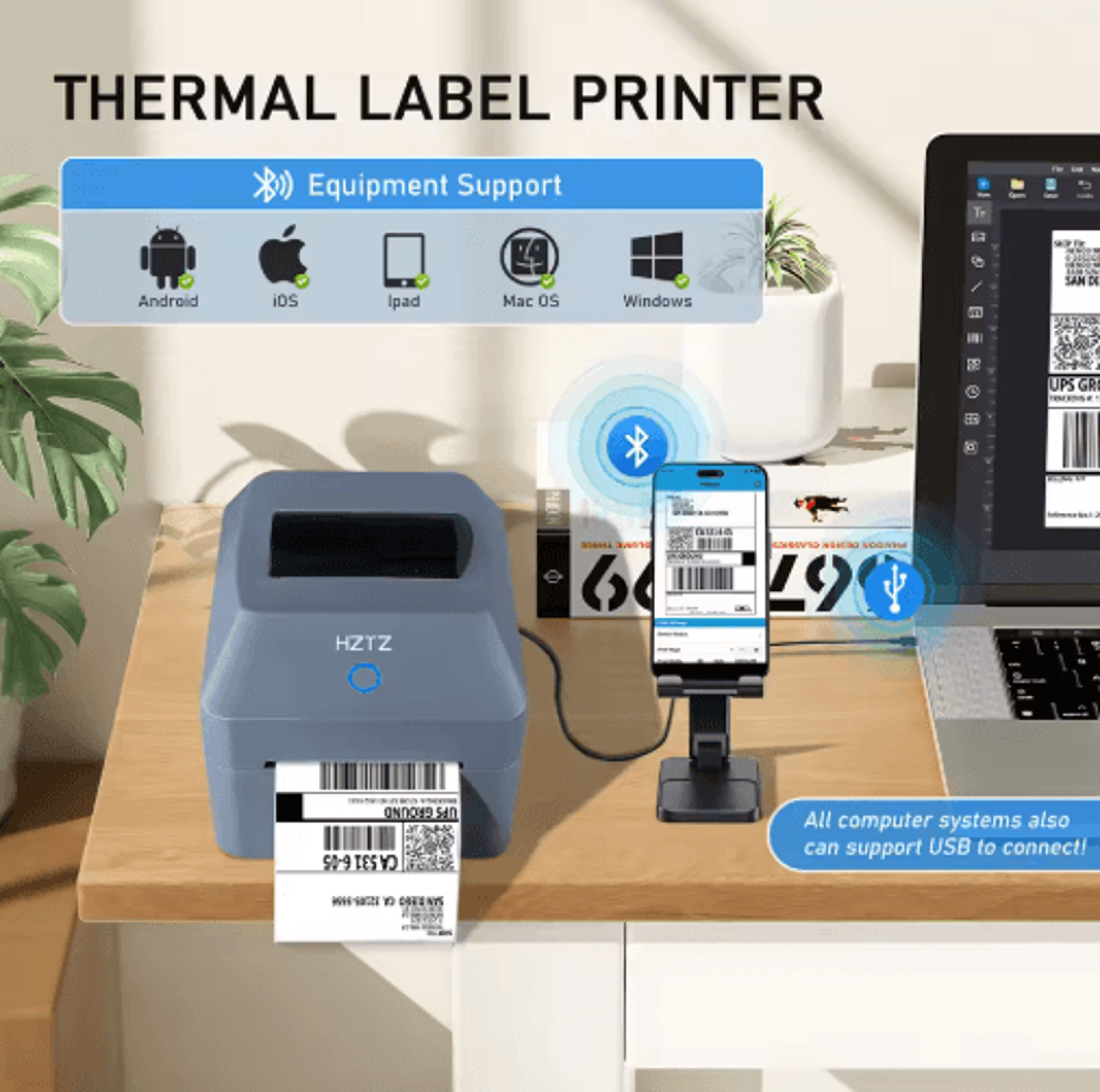 4x6 thermal shipping label printer – wireless-compatible barcode label maker for small businesses