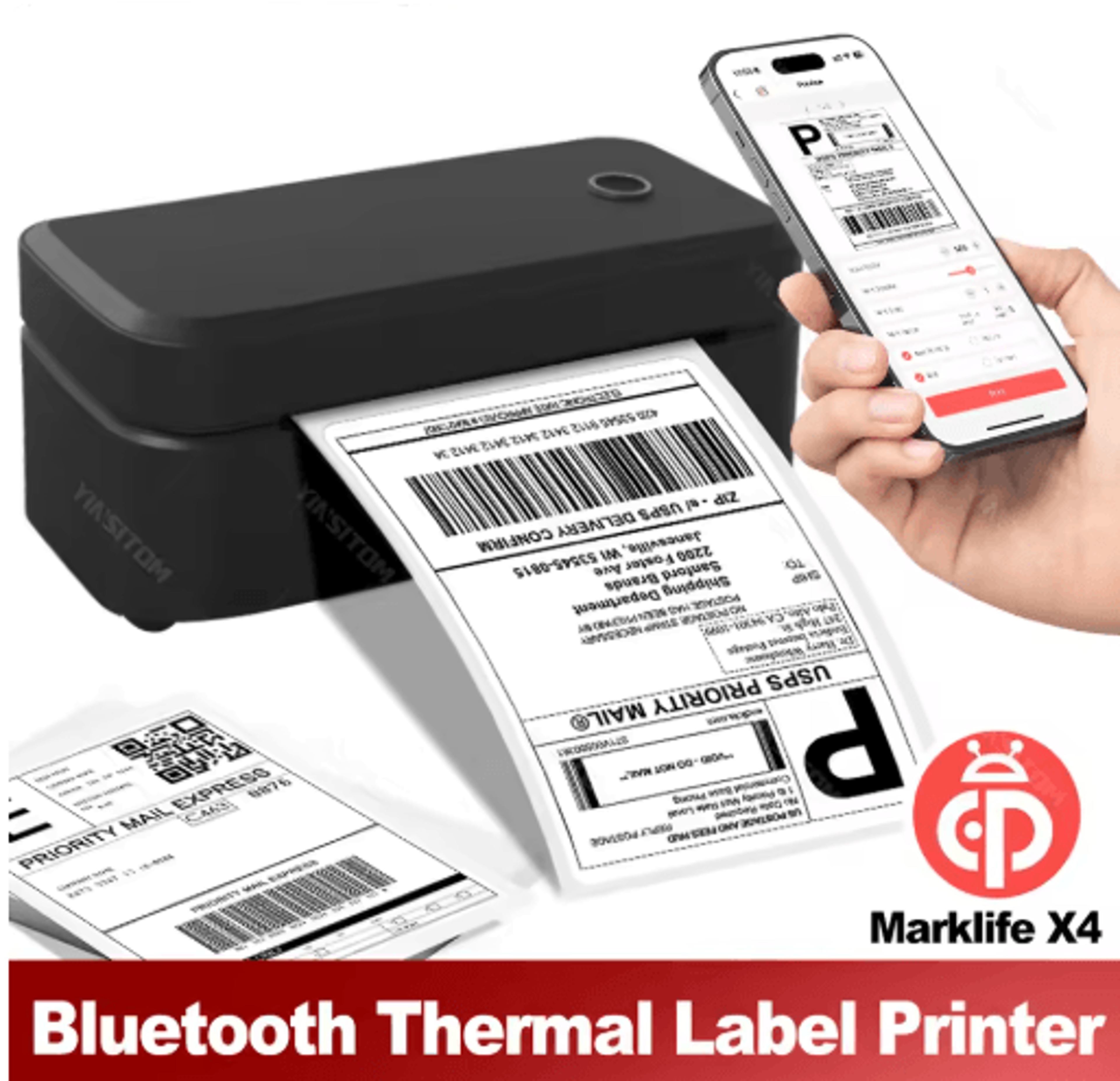 portable bluetooth thermal label printer – 4x6 shipping label maker with automatic label recognition