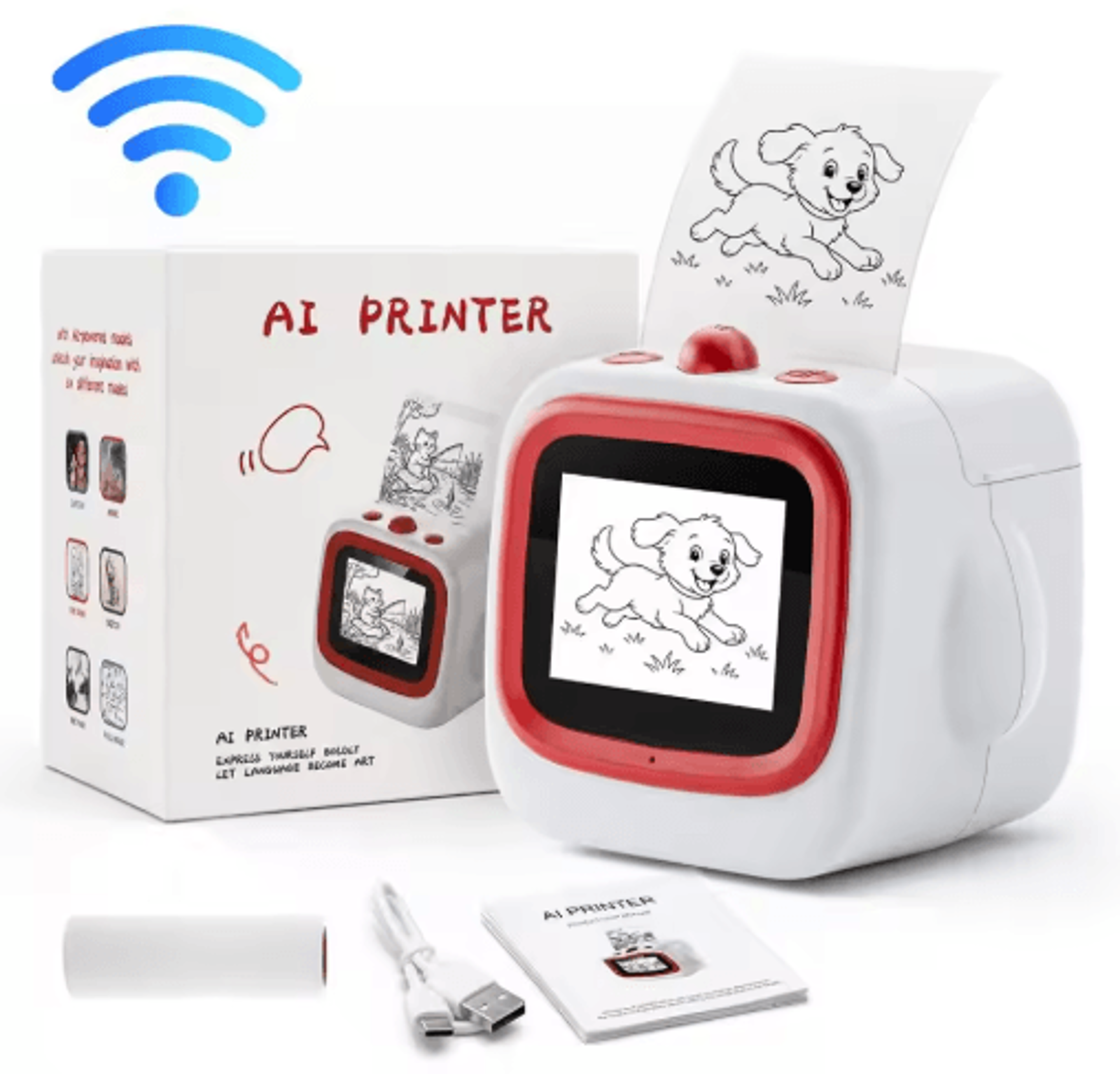 ai voice-controlled sticker printer for kids – portable wifi thermal printer with 2.4-inch ips screen