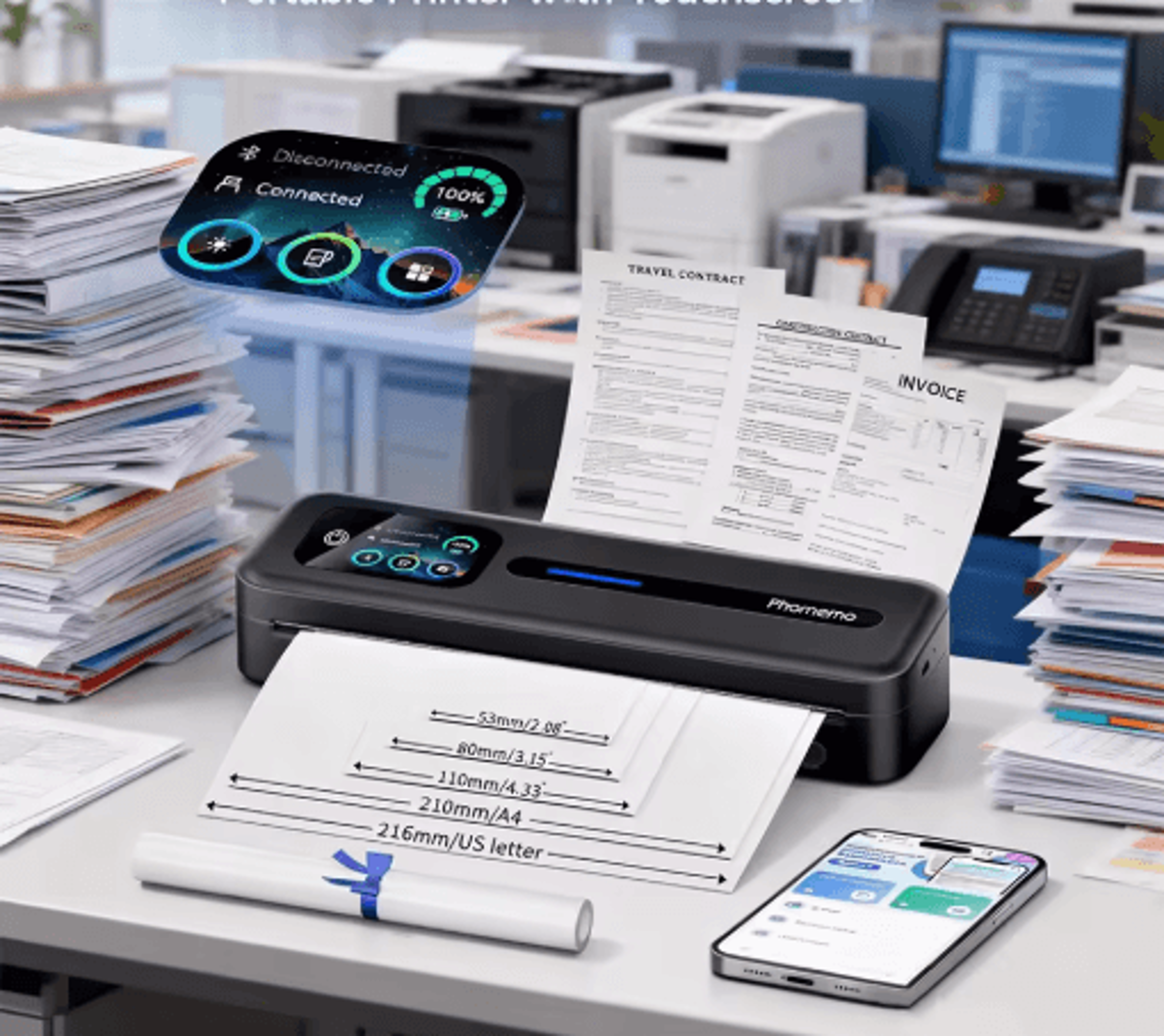 portable touchscreen thermal printer – inkless a4 & us letter printer