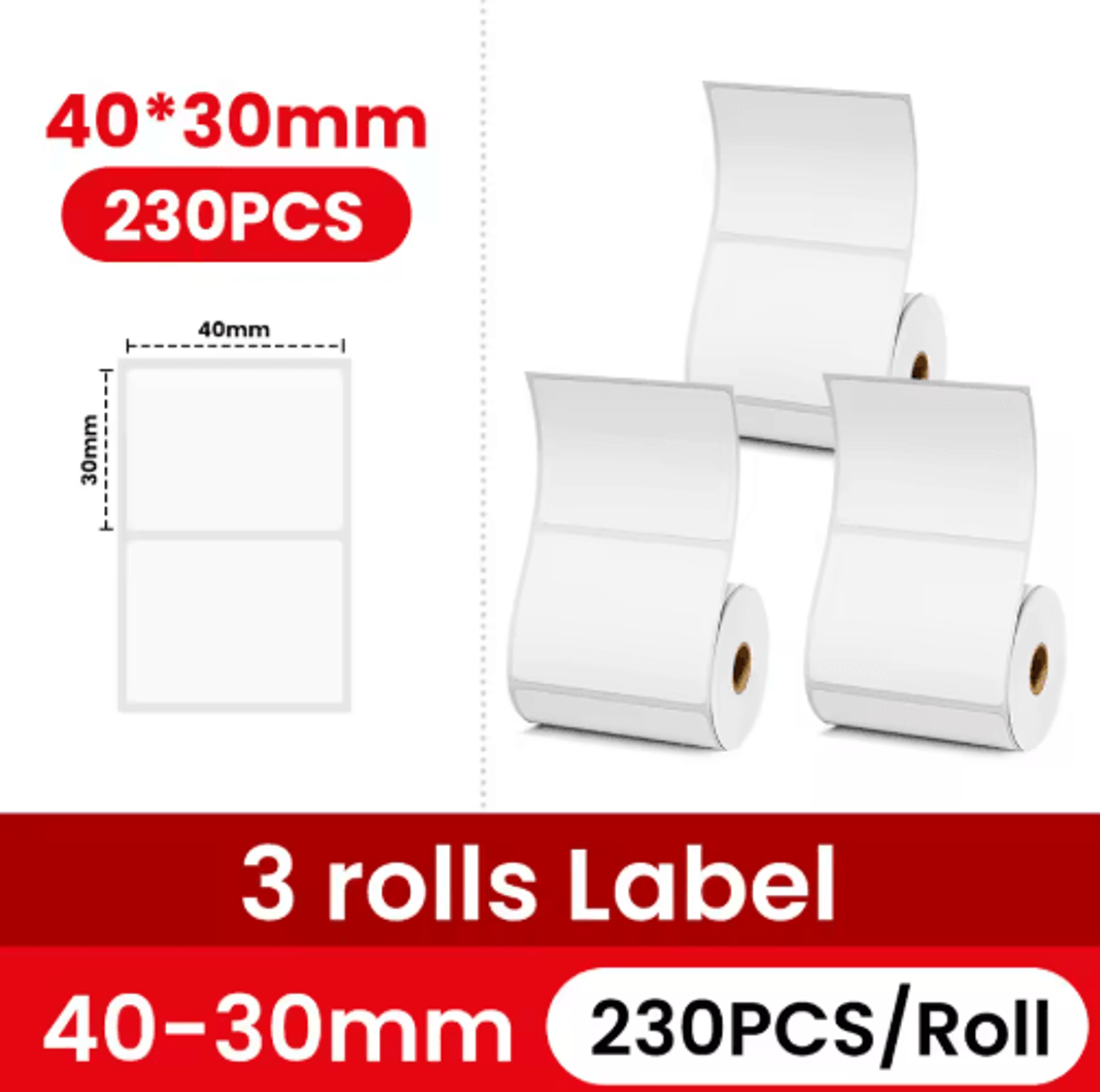 3 rolls transparent thermal sticker labels – 40x30mm clear barcode & logo printing paper