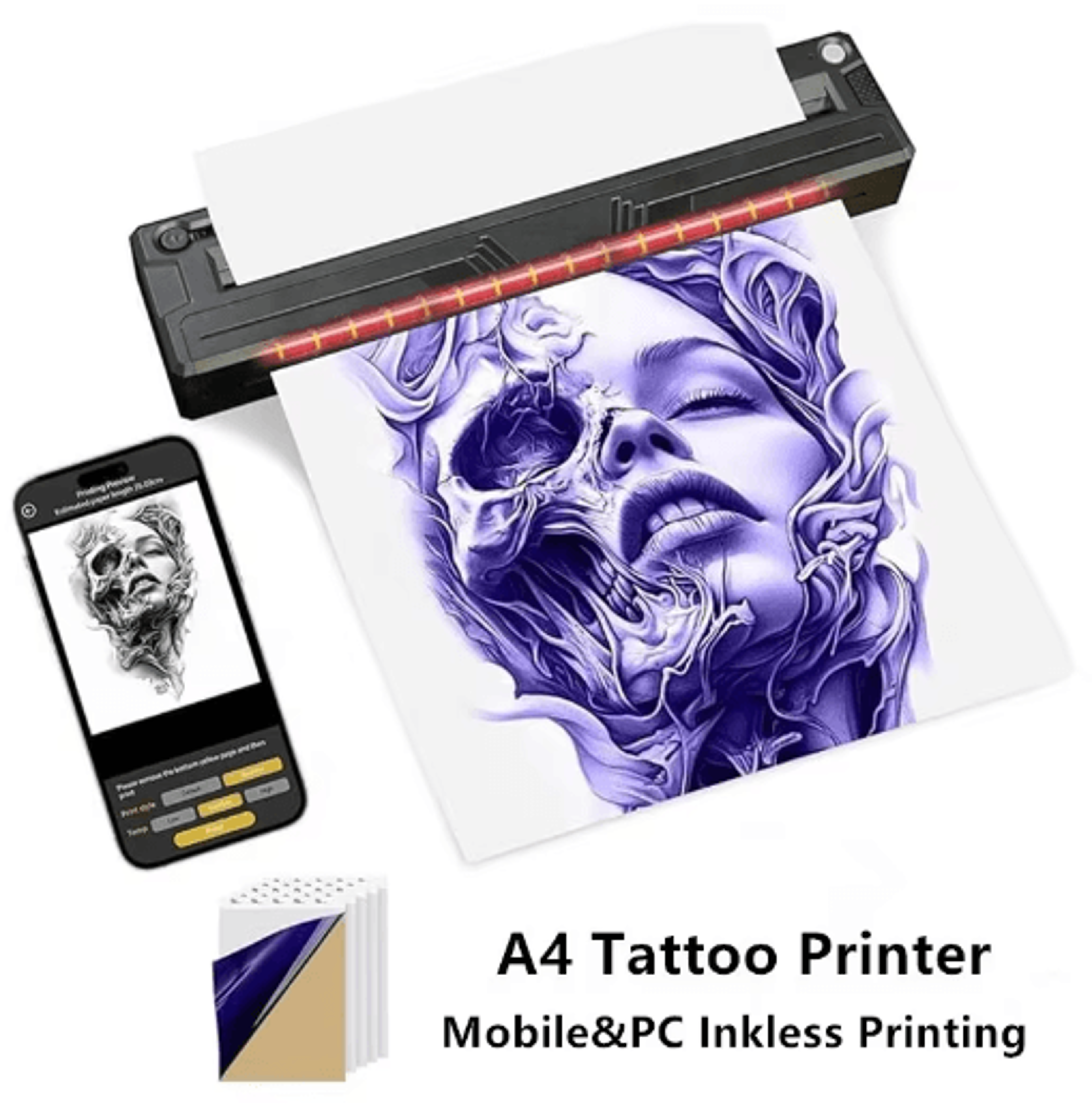 portable bluetooth a4 tattoo stencil printer – wireless thermal printer for artists