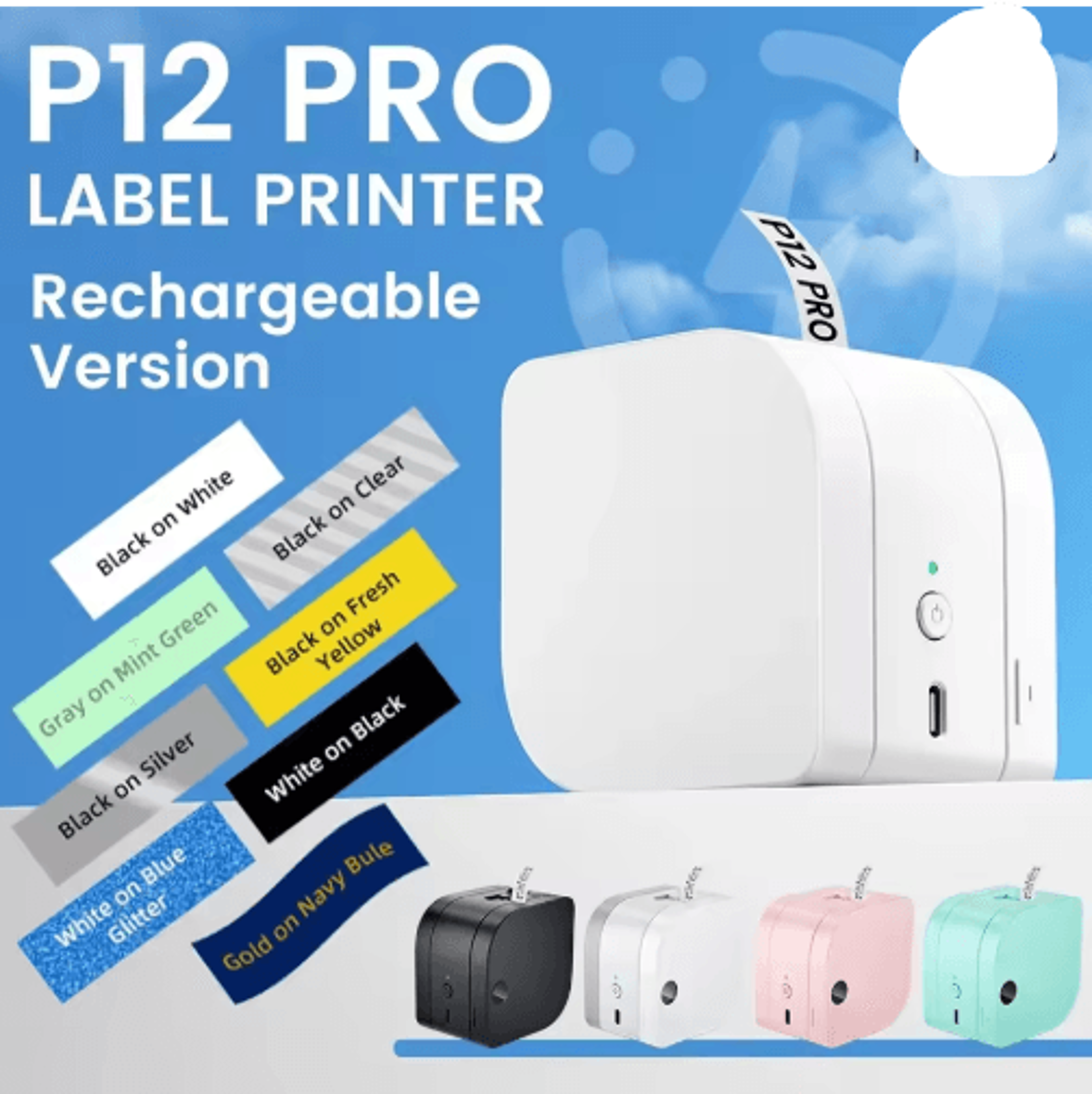 p12 pro bluetooth label printer – rechargeable 12mm portable sticker maker