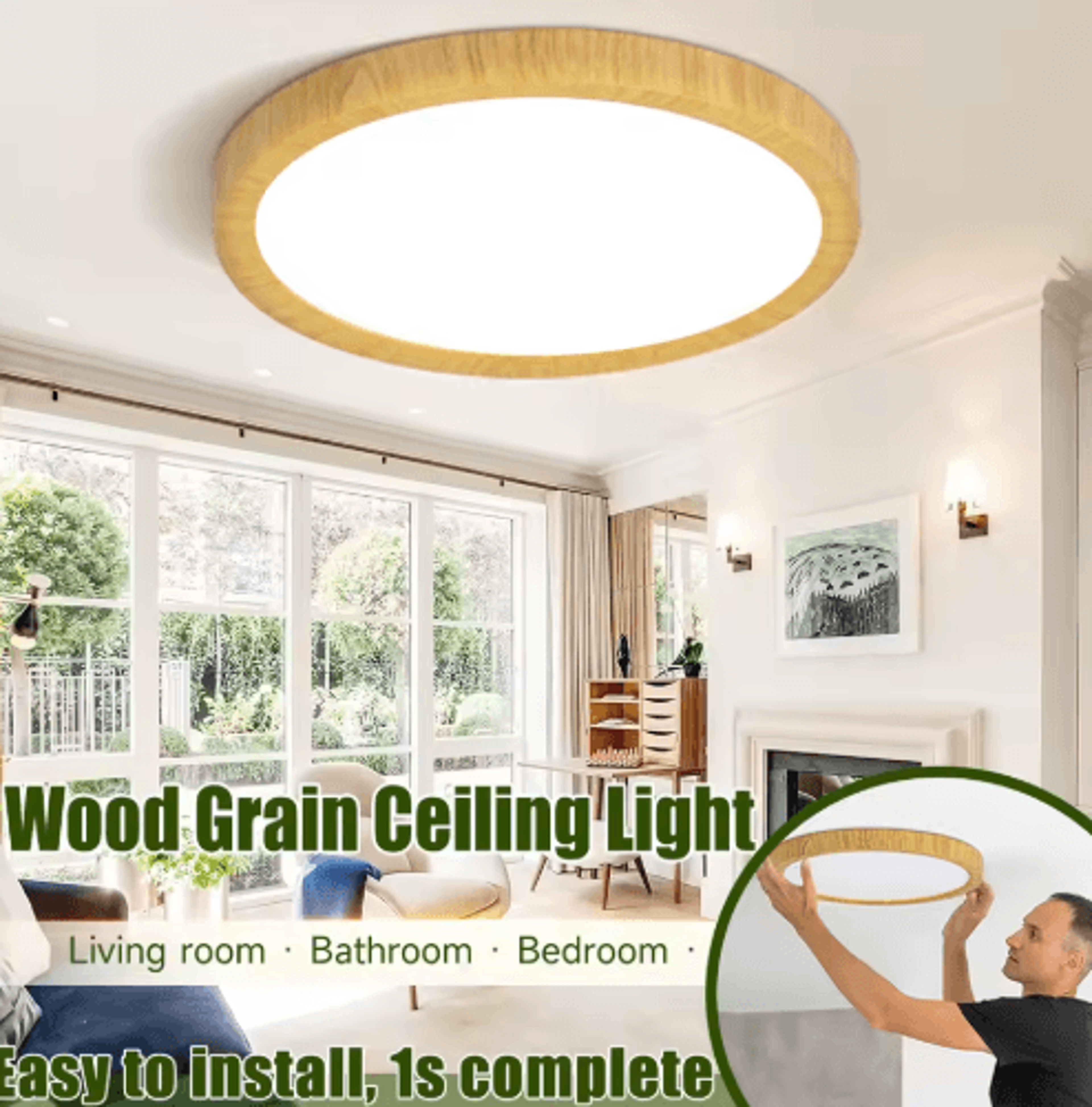 wood grain led ceiling light – ultra-thin 3-color surface mount panel lamp