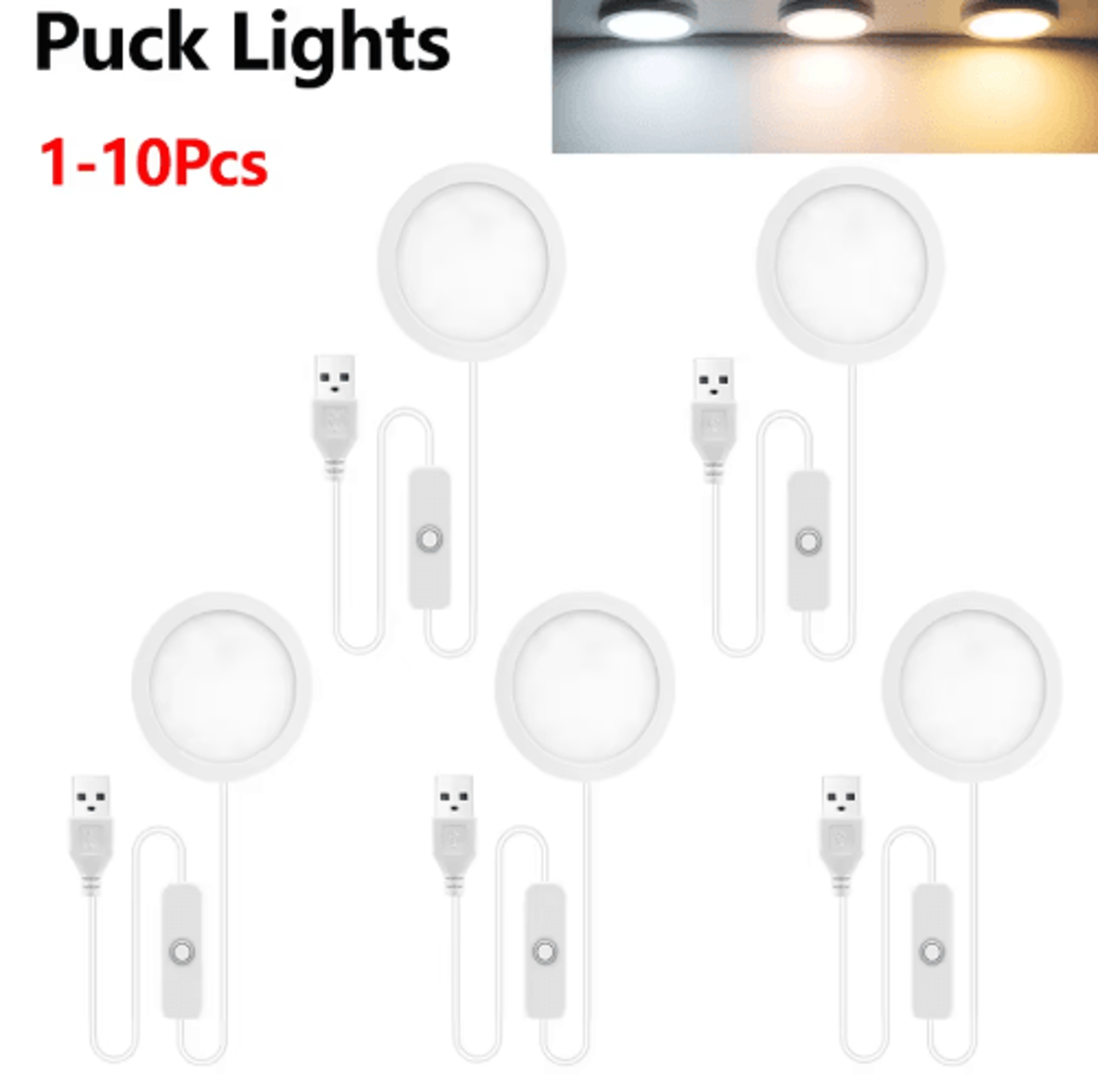 5w ultra-thin led puck lights – usb cabinet & ceiling panel light set
