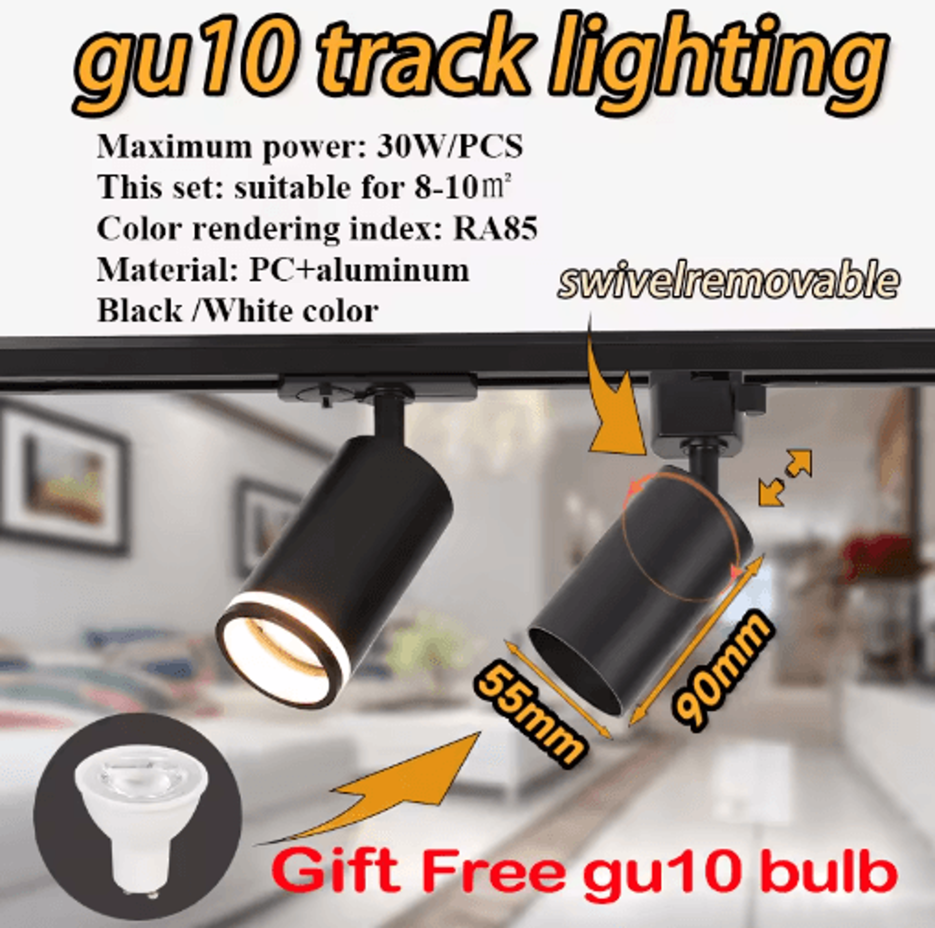 gu10 dimmable led track light – 110v smart home ceiling rail spotlight
