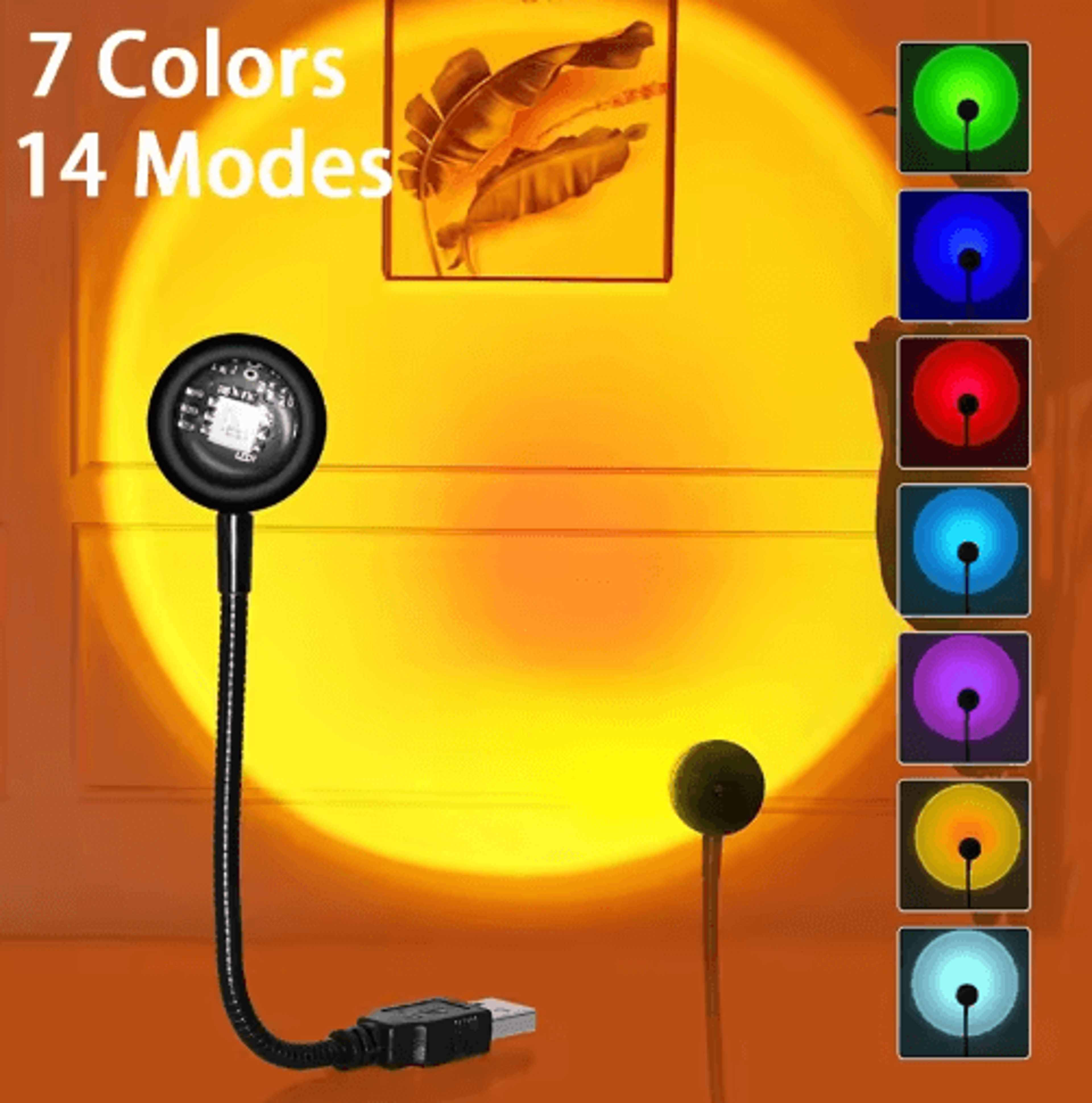 led sunset projection lamp – usb rainbow night light for bedroom & room decor