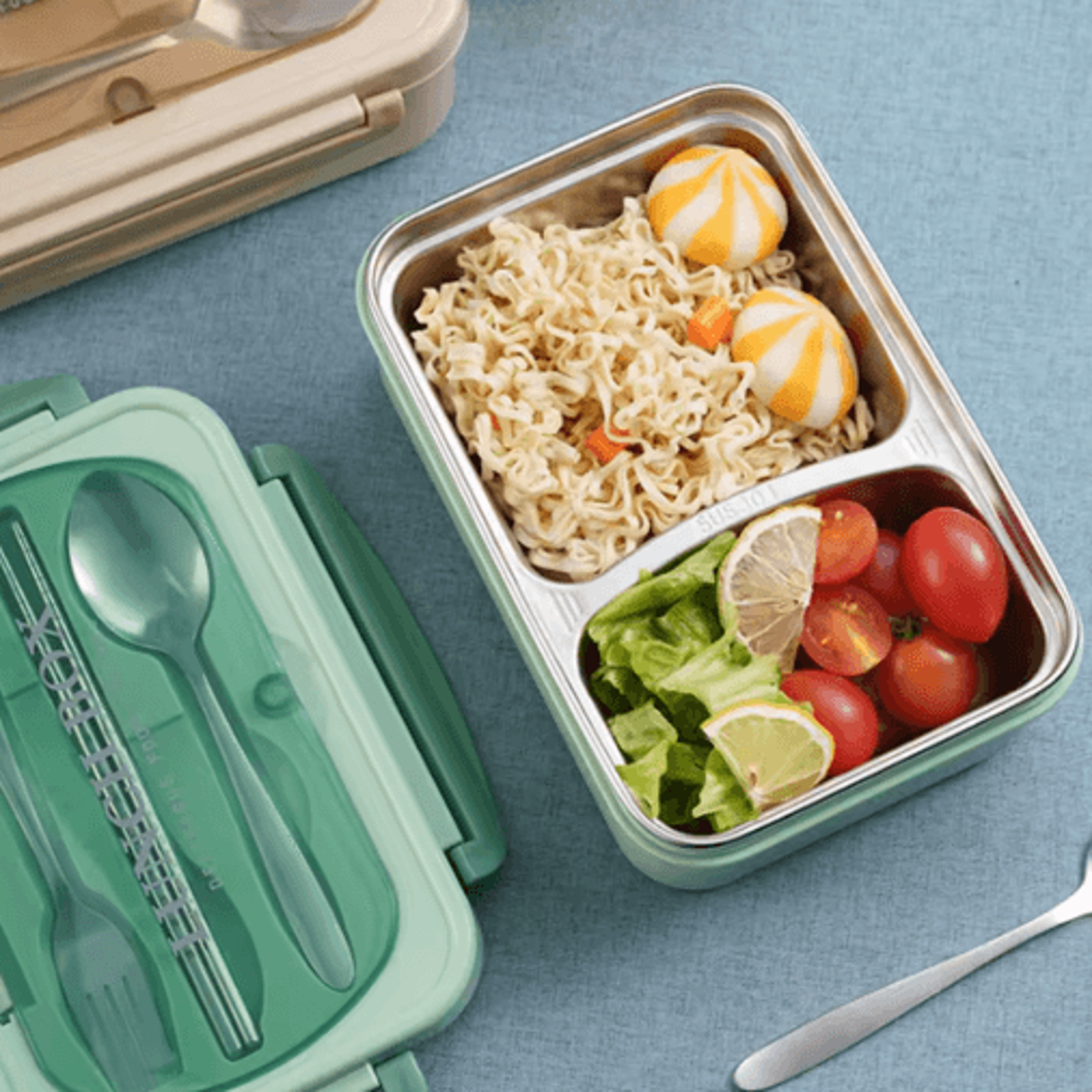 304 stainless steel lunch box – leakproof divided food container with spoon & chopsticks