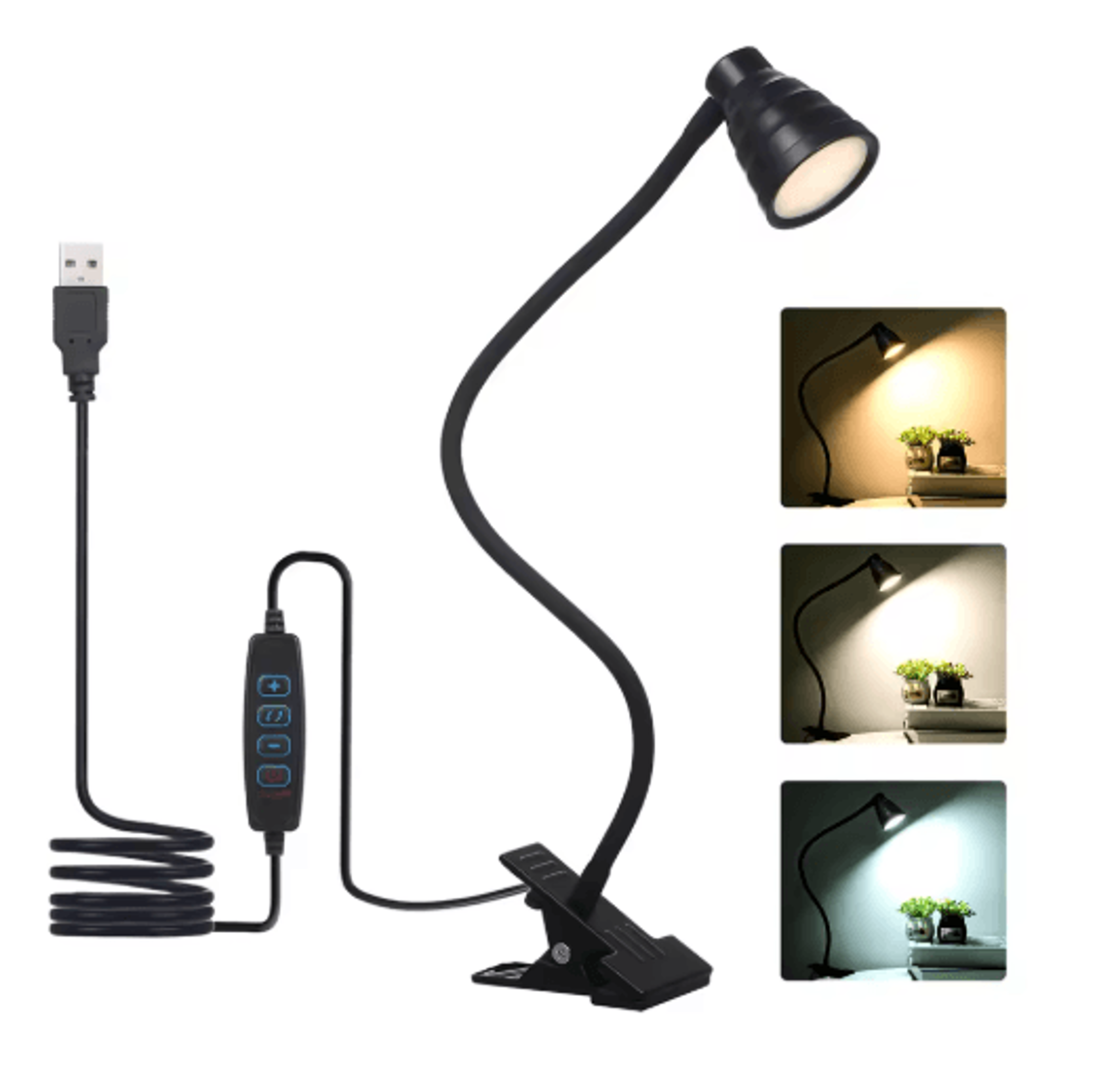 5w usb clip-on desk lamp – 24 led reading light with 3 color modes